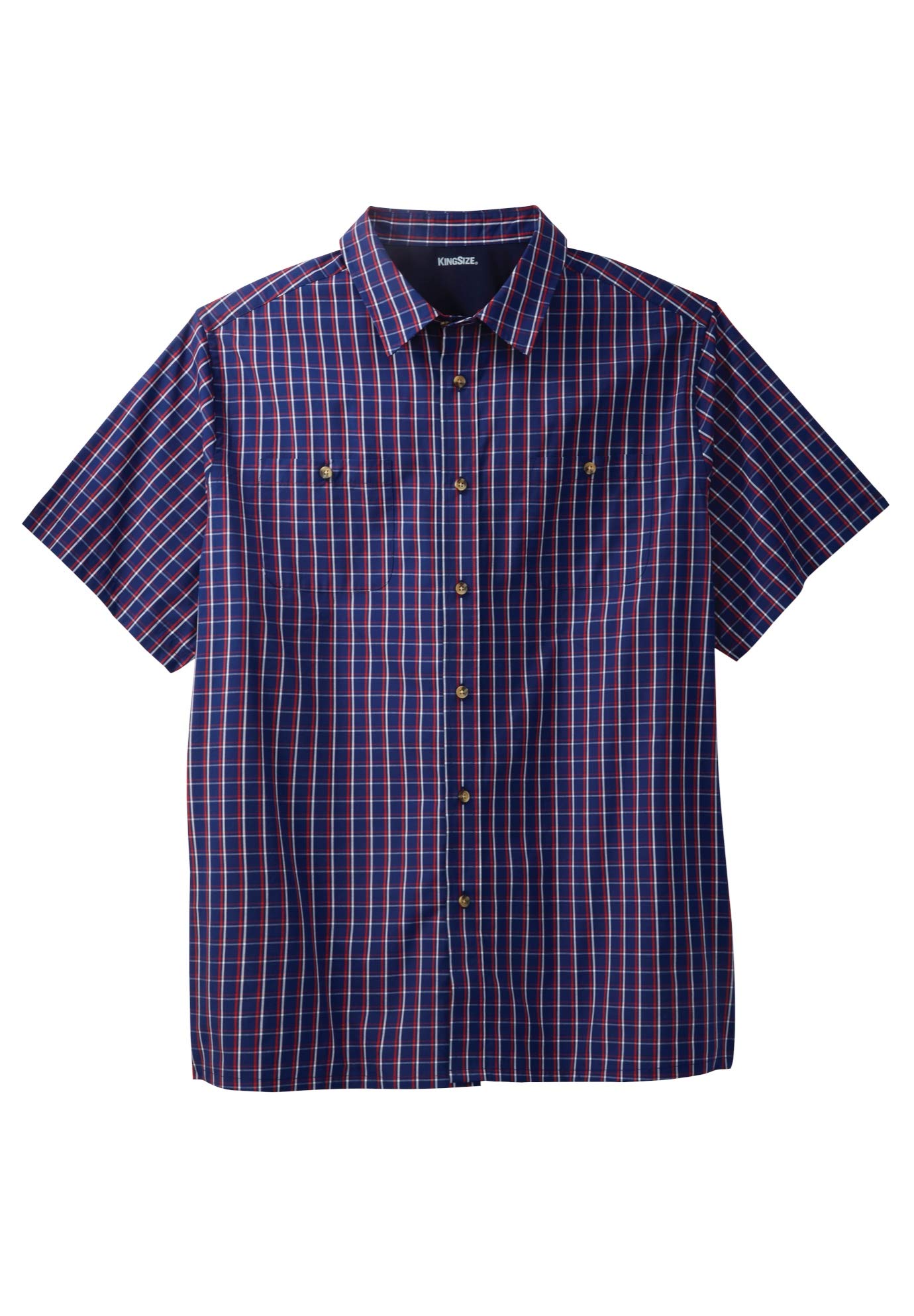 KingSize Men's Big & Tall Short Sleeve Printed Check Sport Shirt - Comfortable Casual Button Down for Plus Size Men - Perfect for Summer, Outdoor Activities & Office Wear