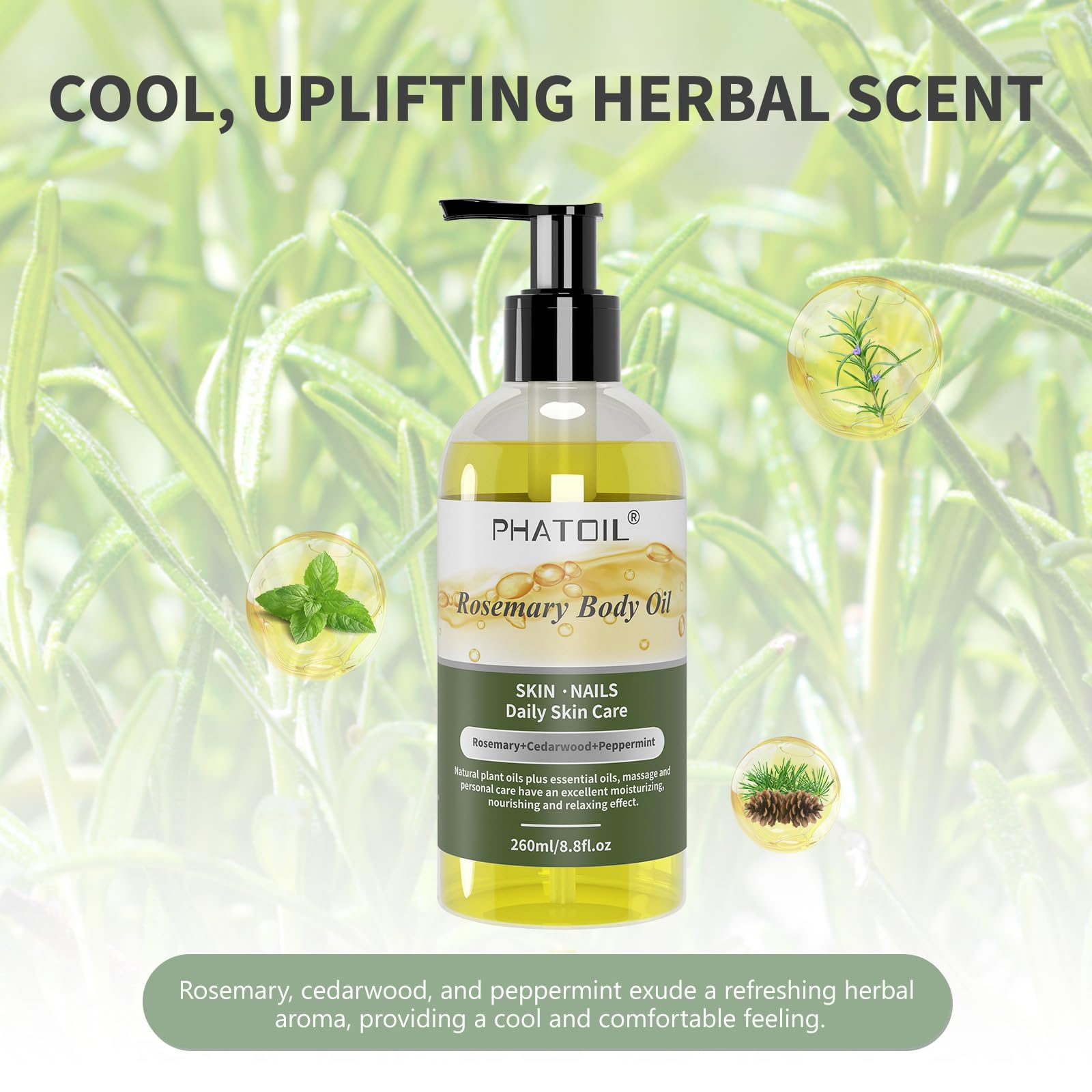 Frankincense & Rosemary Body Oil - 8.8 fl.oz (260ml) Natural Moisturizer for Dry Skin, Aromatherapy Massage & Relaxation