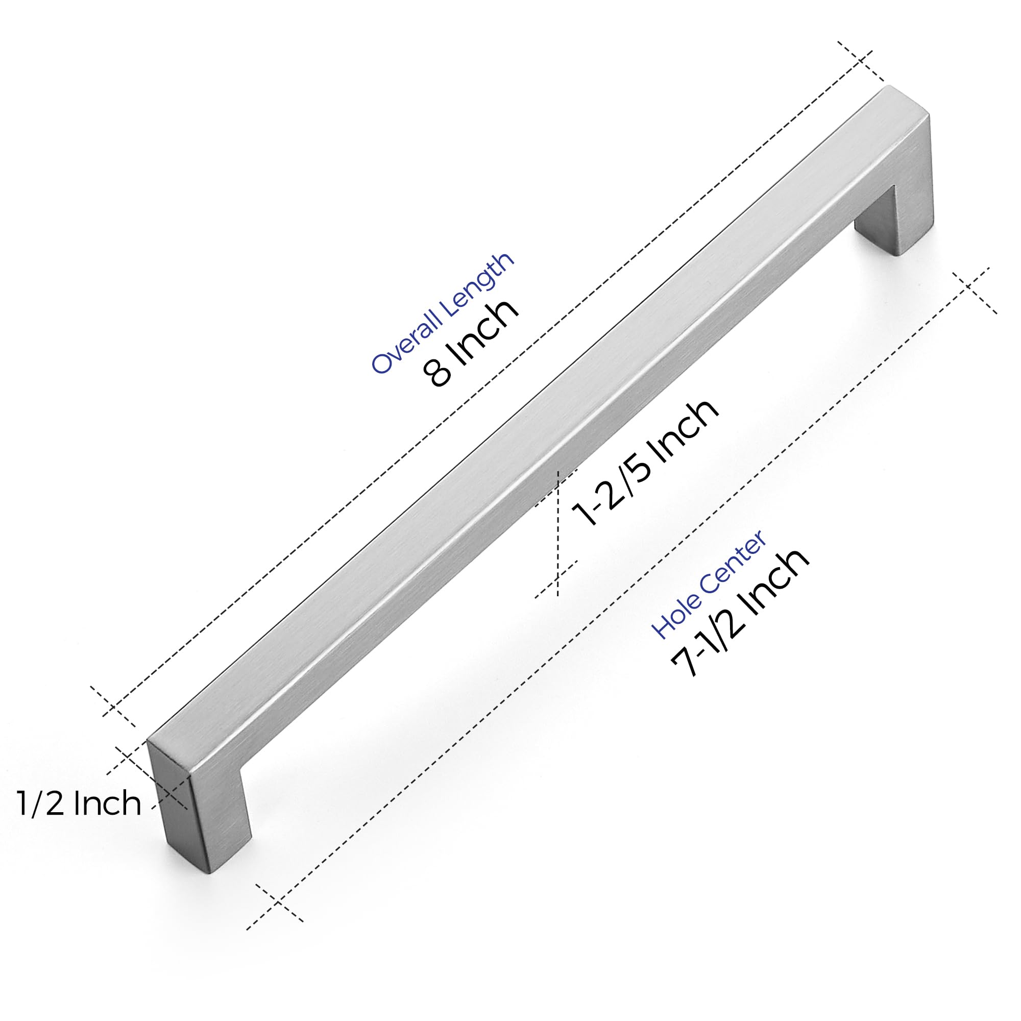 25 Pack 7.5 Inch Satin Nickel Cabinet Handles - Brushed Nickel Square Drawer Pulls for Kitchen Cabinets, Cupboards & Furniture - Durable Hardware for Home Renovation & DIY Projects