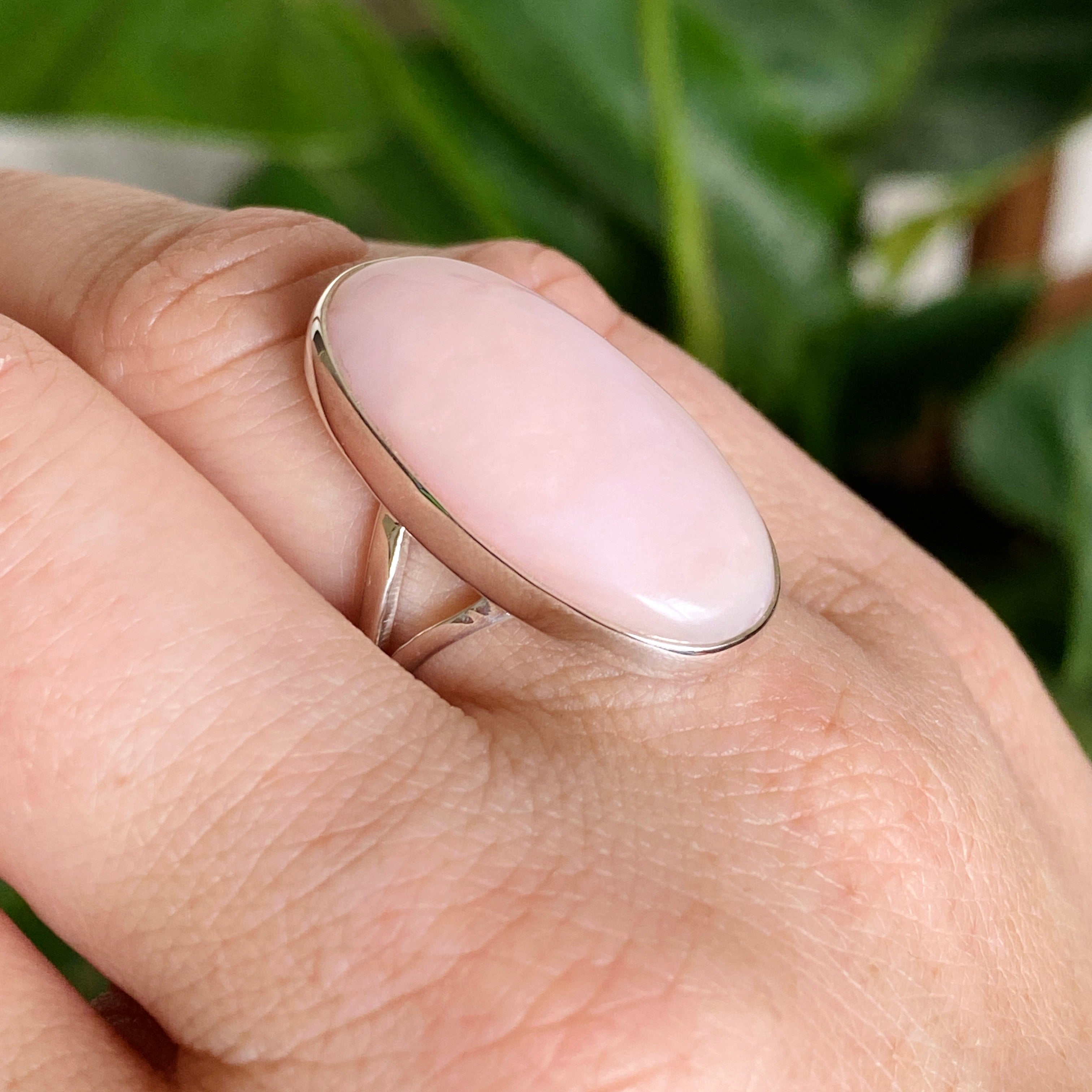 Pink Opal Oval Cabochon Split Band Ring Size 7 KRGJ3307 - Elegant Gemstone Jewelry for Women, Perfect for Weddings, Parties & Everyday Wear
