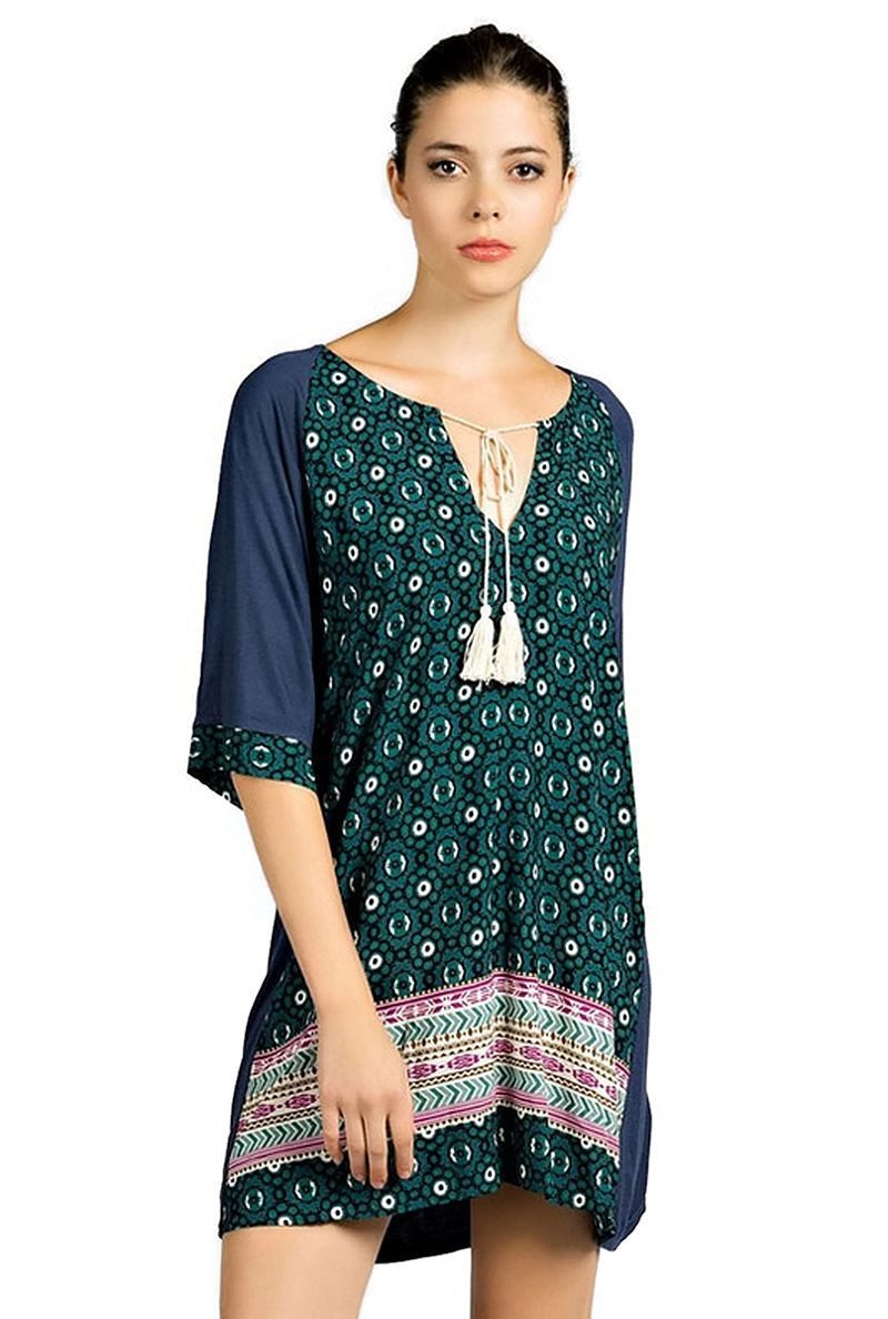 Kori America Women's Bohemian Twin Print Dress - Flowy Summer Maxi Dress with Floral Pattern, Perfect for Beach Vacation, Music Festival & Casual Outings