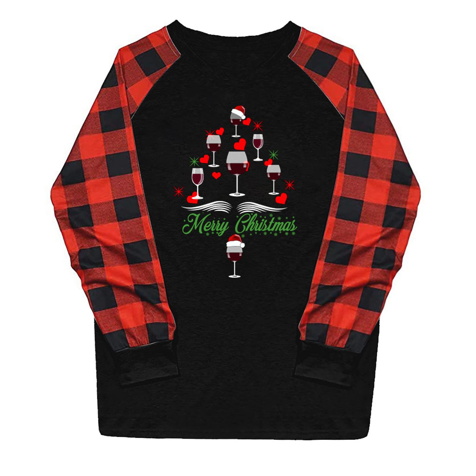Riiyalkkati Women's Casual Christmas Print Sweatshirt - Plaid Raglan Long Sleeve Crewneck Pullover Blouse | Holiday Party, Family Gathering, Winter Outfit