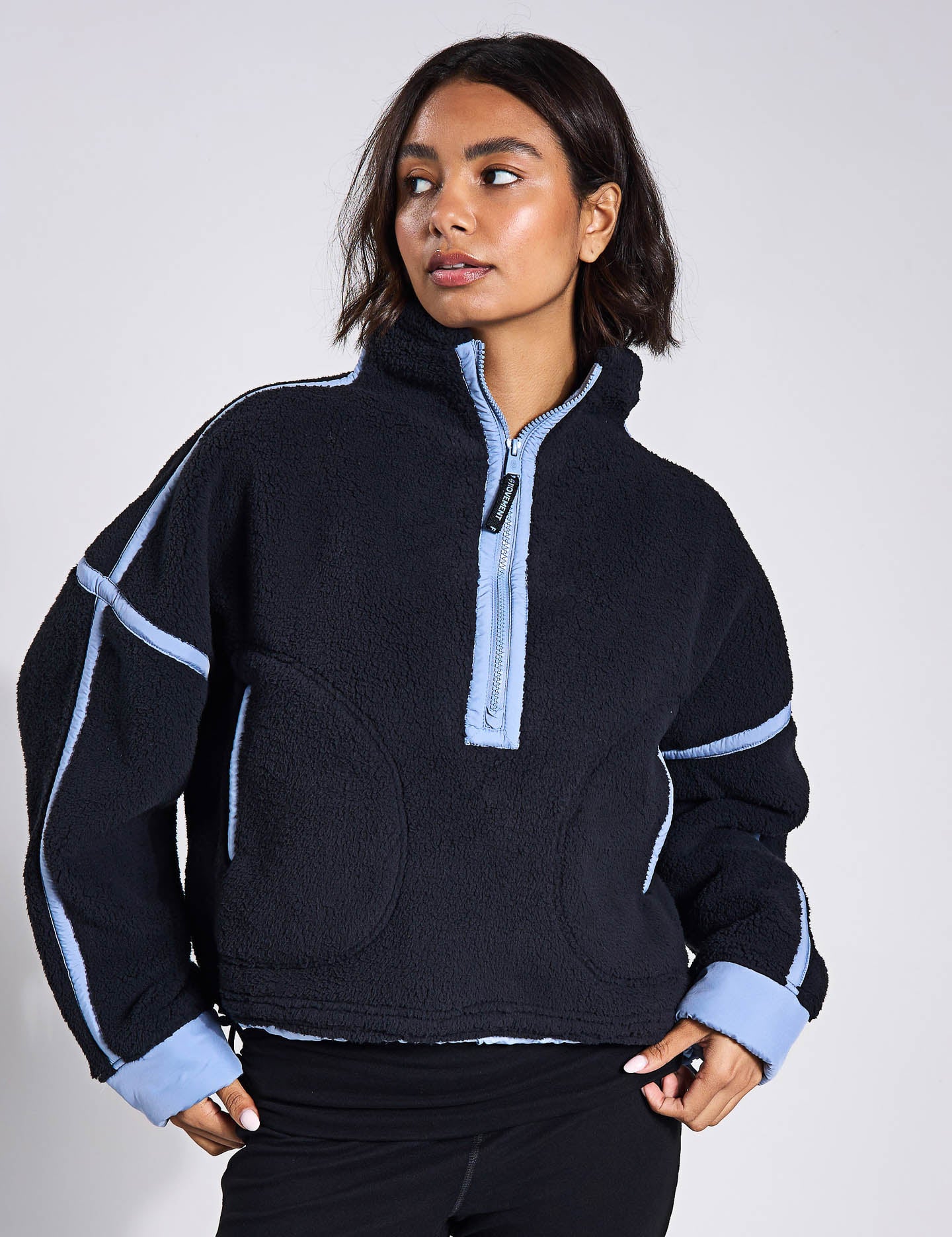 Mountain High 1/2 Zip Fleece Jacket - Black & Blue Grey Combo | Warm & Comfortable Outdoor Pullover for Hiking, Camping & Casual Wear