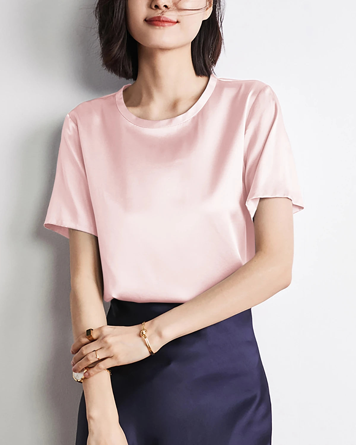 Luxury Women's Short Sleeve Silk Blouse - Elegant V-Neck Button Down Shirt for Office & Party Wear - Perfect for Business Casual, Date Night & Special Occasions