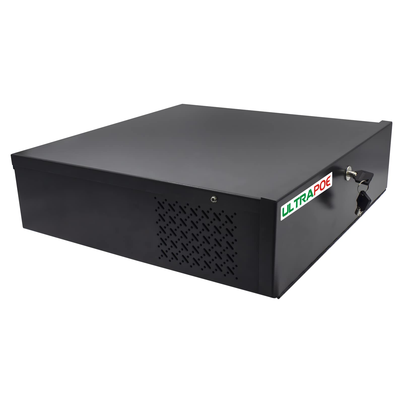 Heavy Duty 16 Gauge DVR/NVR Security Lock Box with Cooling Fan - 21x21x8 Inch Black Wall or Floor Mount Enclosure for Surveillance System Protection | Ideal for Home & Business Security