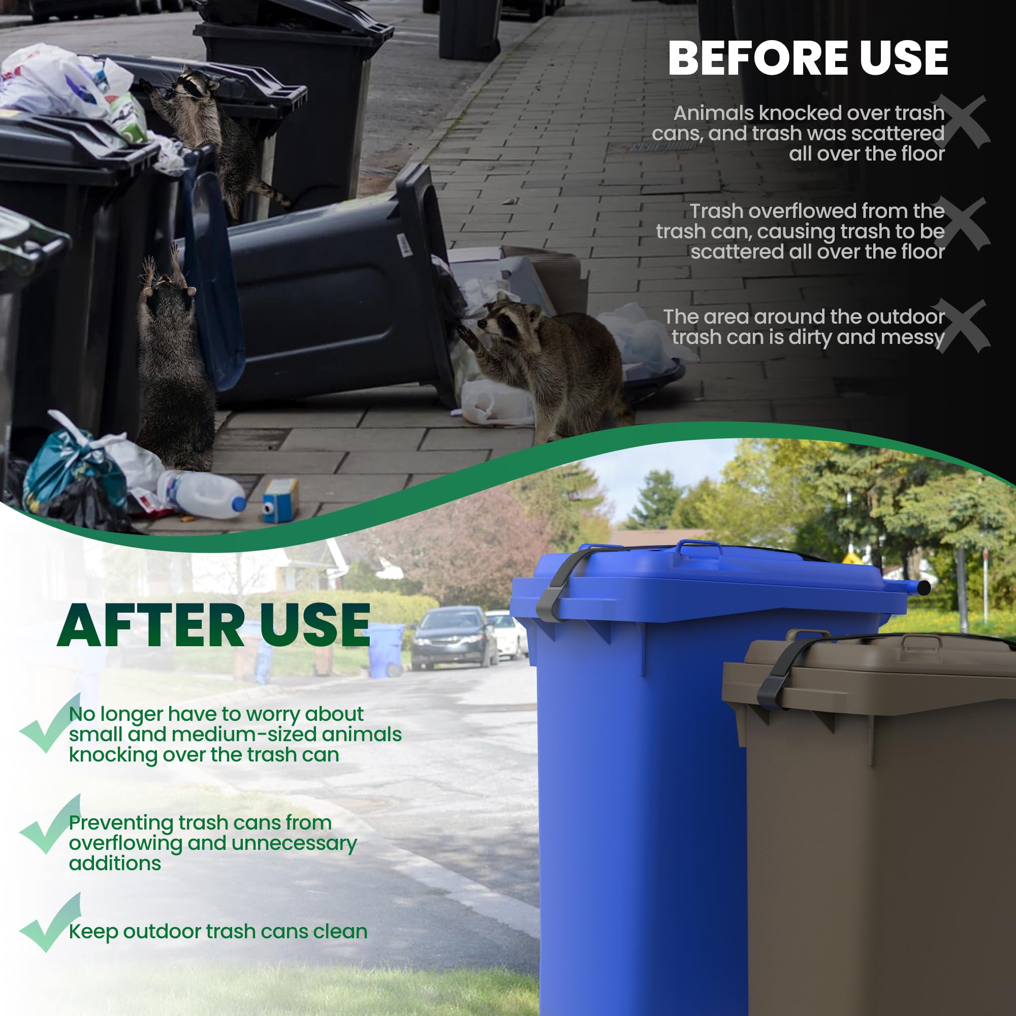 1 Pack Heavy Duty Metal Double Claw Trash Can Lid Lock - Animal Proof Outdoor Garbage Bin Lock for Raccoons, Bears & Wind Protection - Secure Bungee Cord Straps for Bear Proof Trash Cans (Black) - Perfect for Camping, Backyard & Wildlife Areas