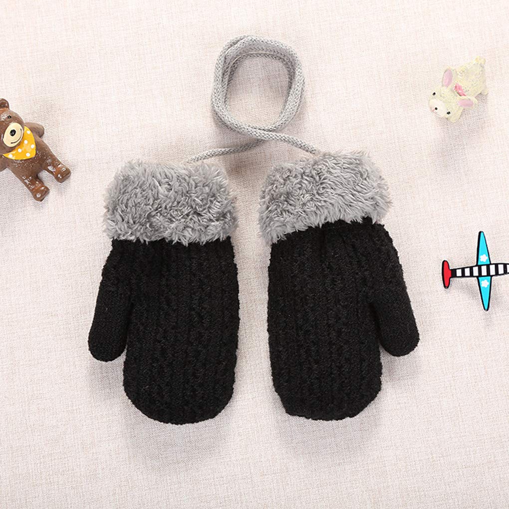 Kids Double Layer Knitted Winter Gloves for Toddlers 1-4 Years - Warm Plush Hanging Neck Mittens with Rope, Full Finger Wrist Protection - Perfect for Outdoor Play, Snow Activities & Christmas Gifts for Boys & Girls