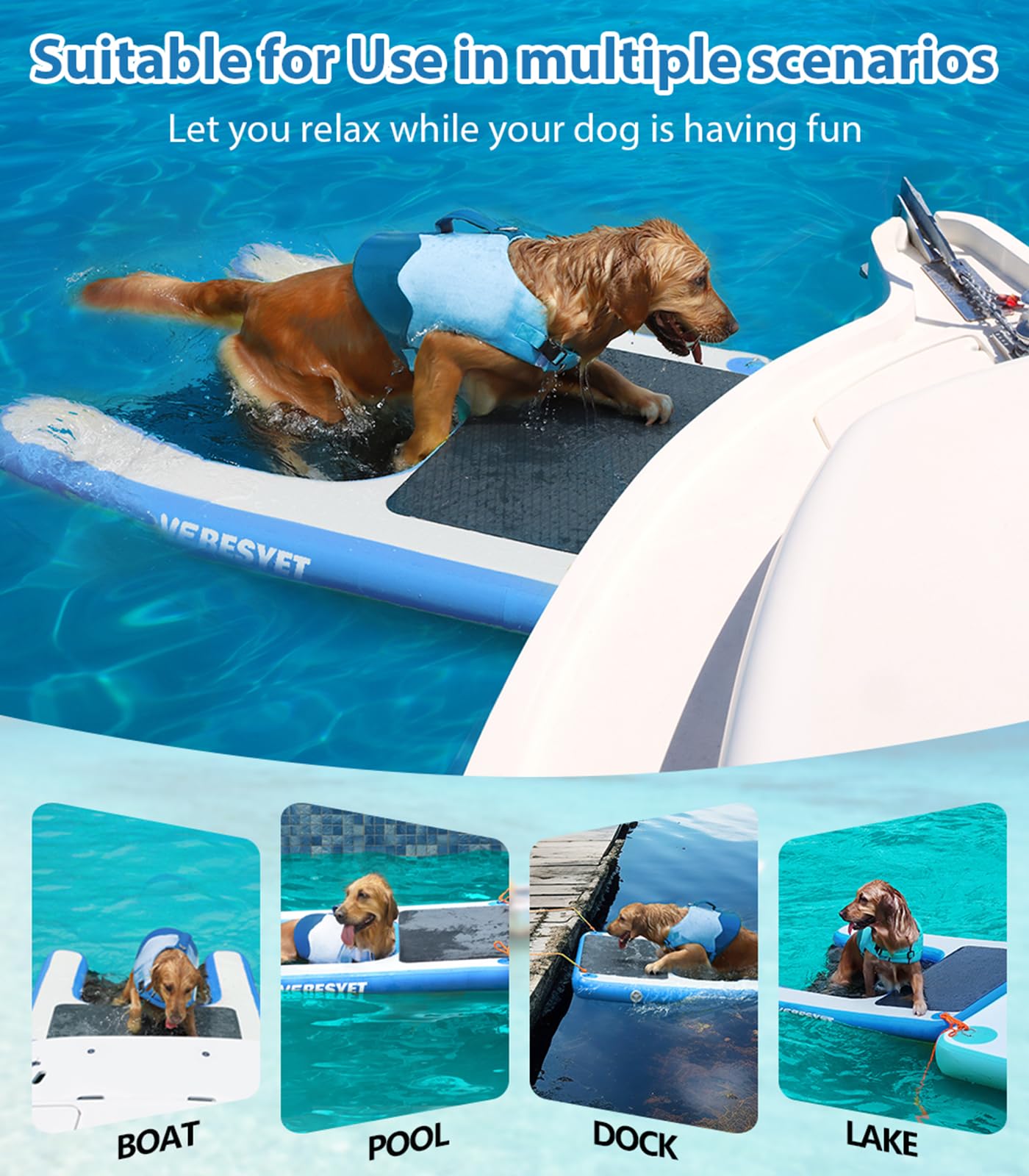 **Inflatable Dog Water Ramp for Pools, Boats & Lakes - Non-Slip EVA Floating Pet Ramp Ladder for Dogs Up to 150LBS - Perfect for Swimming, Dock Access & Water Play**