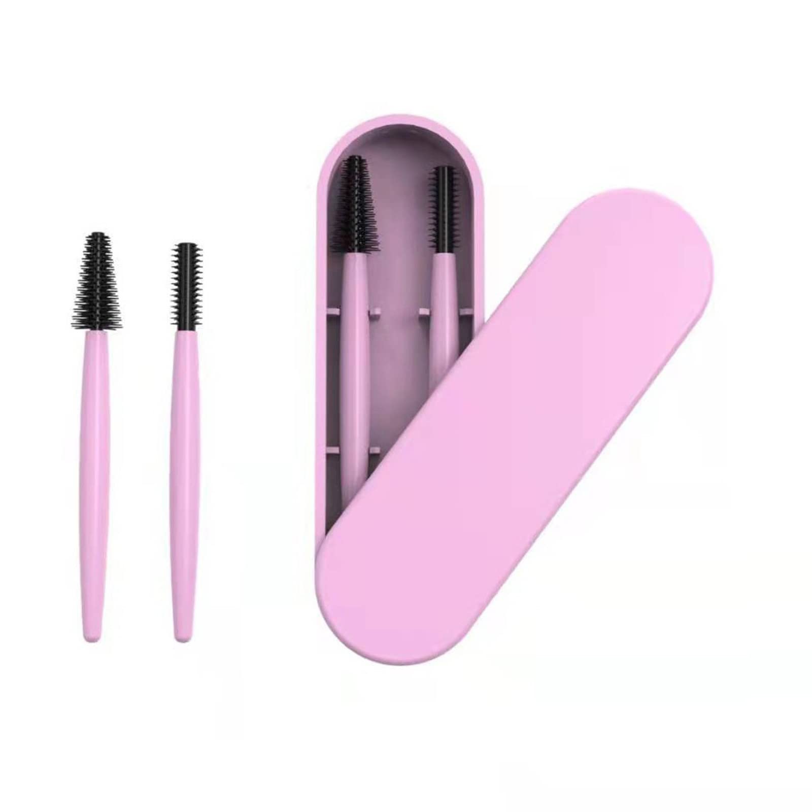 Silicone Eyelash & Eyebrow Brush Set with Case - Reusable Makeup Tools for Mascara & Spa Cleansing