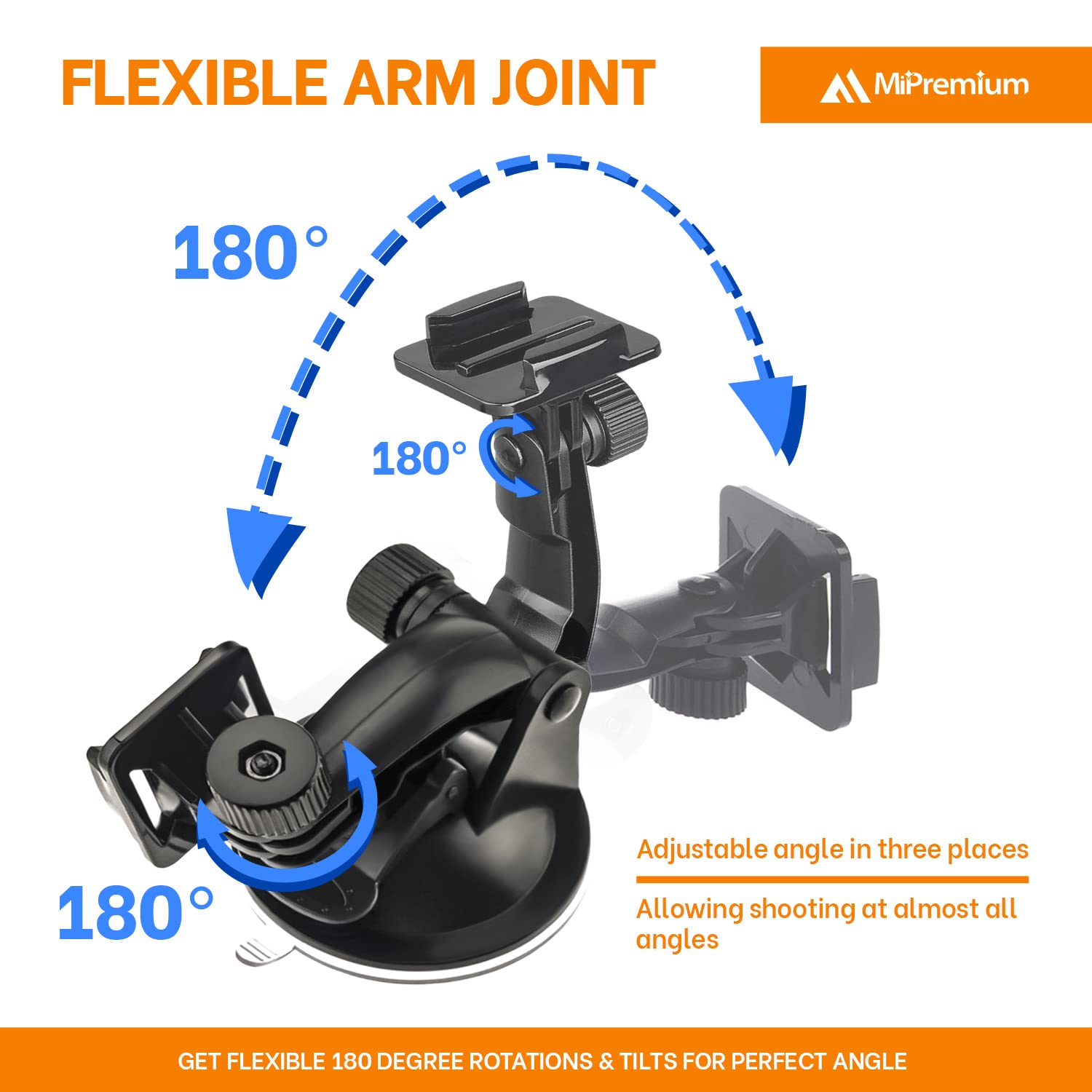 MiPremium Universal Car Suction Cup Mount for GoPro Hero 13/12/11/10/9/8/7/6/5/4/3/3+/2, Max, Hero+, Session & Action Cameras - Windshield & Glass Window Dash Cam Holder - Perfect for Cars, Trucks, Boats & Outdoor Adventures