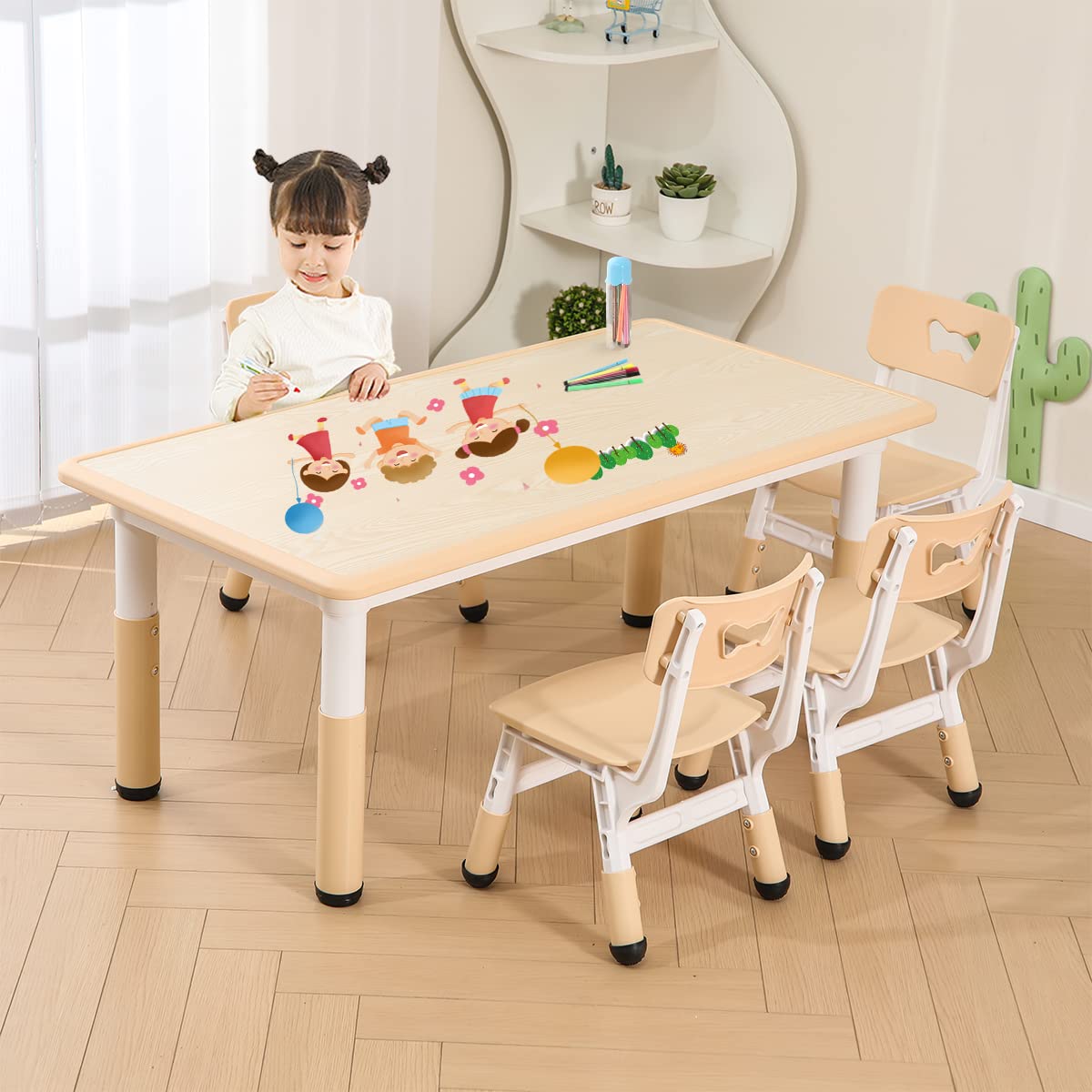 Premium Kids Table and Chair Set for Toddlers & Children Ages 3-12 - Durable Wooden Play Table with 2 Chairs for Learning, Drawing & Playtime Activities