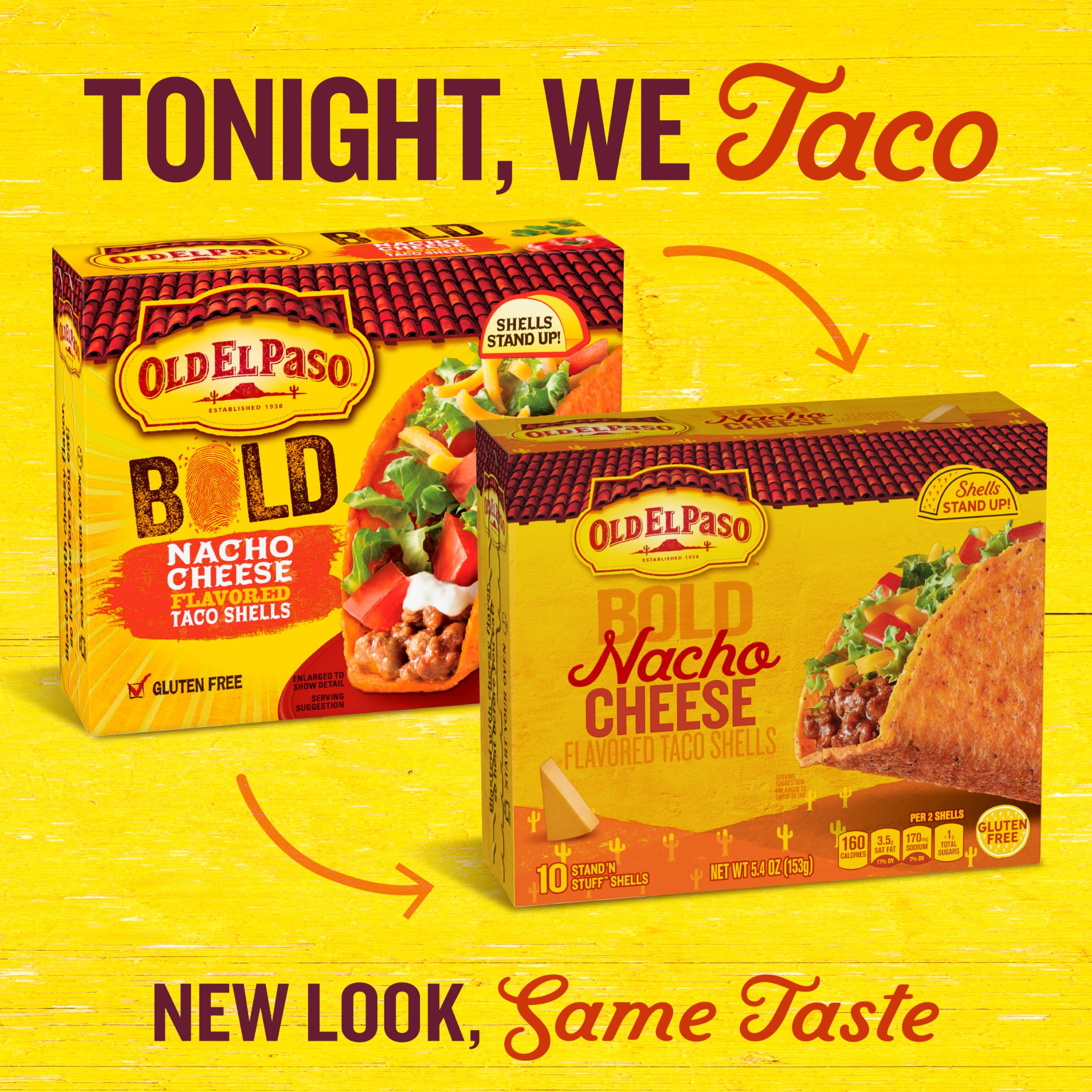 Old El Paso Stand 'N Stuff Bold Nacho Cheese Flavored Taco Shells - 10 Count (Pack of 6) | Crunchy Taco Shells for Nachos, Tacos & Mexican Dishes | Perfect for Family Dinners, Parties & Cinco de Mayo Celebrations