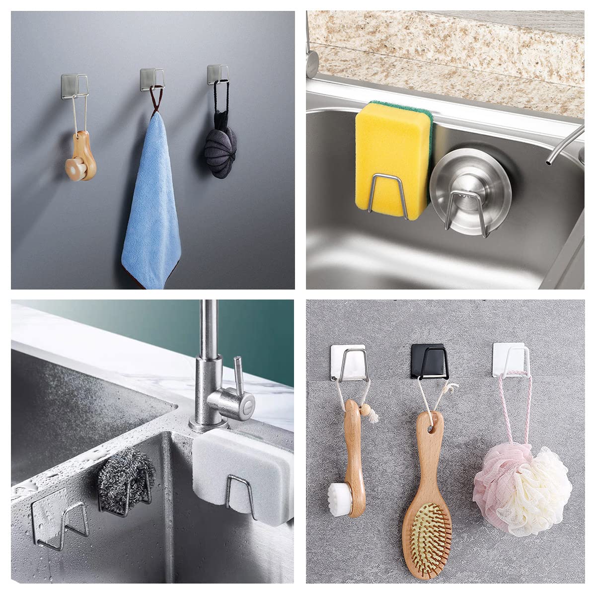 4 Pack Premium SUS304 Stainless Steel Sponge Holder - Rustproof, Waterproof & Quick Drying Kitchen Sink Caddy with Strong Adhesive - Perfect for Organizing Sponges, Brushes & Cleaning Tools by Your Sink
