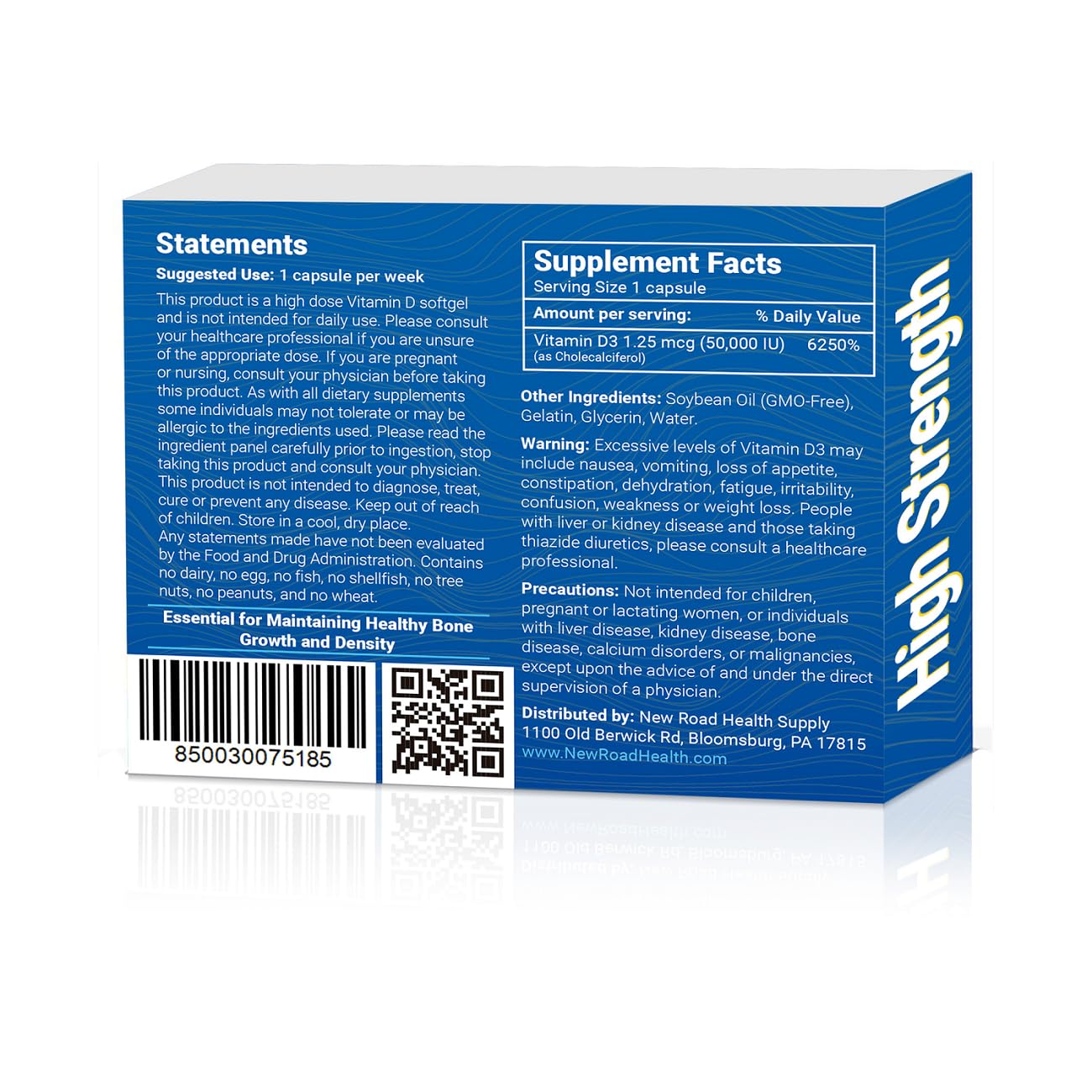 New Road Health Supply - Vitamin D 50000 IU Weekly Softgels (12 Count) | Bone, Teeth & Immune Support | Gluten-Free & Easy to Swallow | Ideal for Adults with Vitamin D Deficiency or Low Sun Exposure