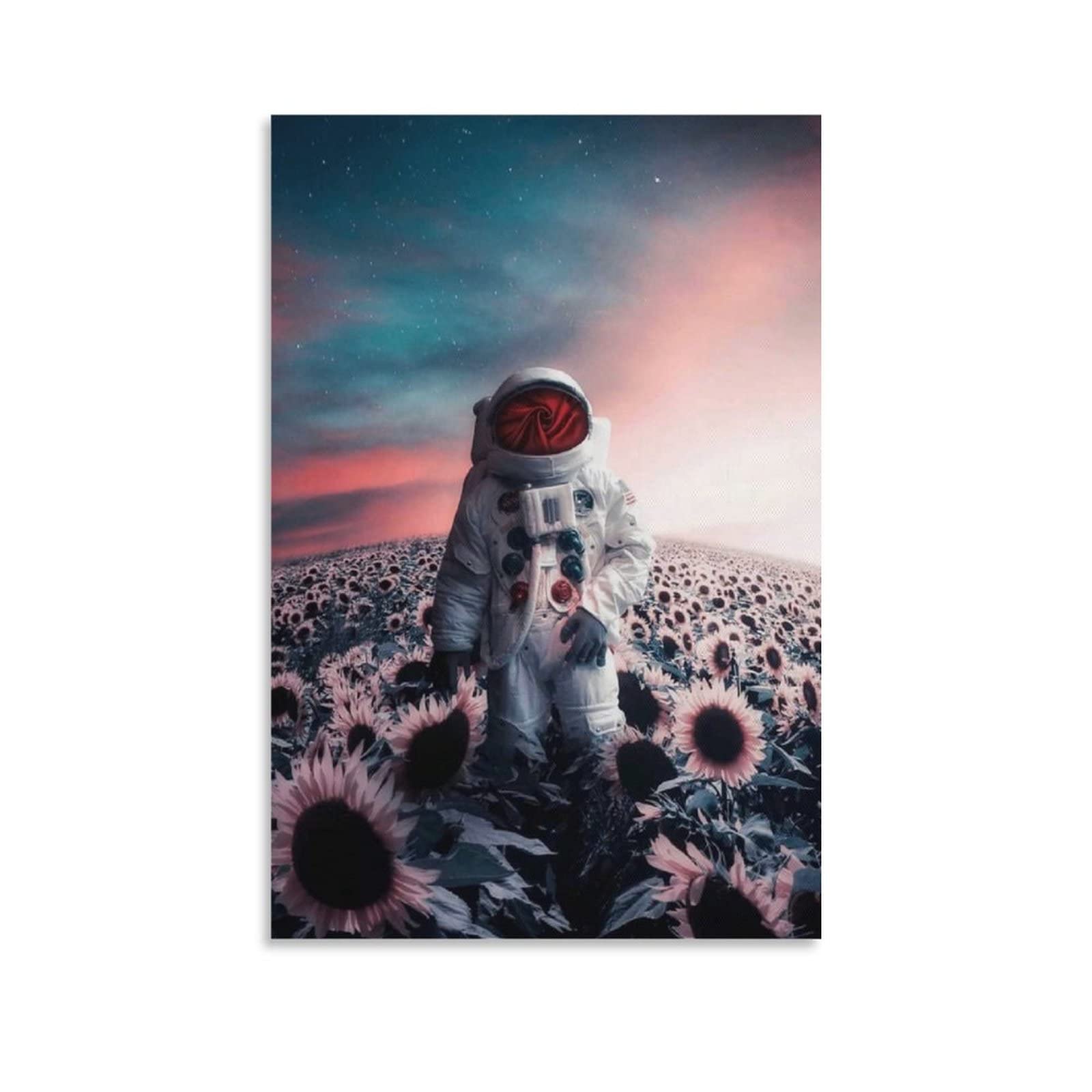 Astronauts in Sunflowers Canvas Wall Art - Modern Abstract Oil Painting Print - 20x30inch(50x75cm) Unframed Home Decor for Living Room, Bedroom, Kitchen & Kids Room - Perfect for Space-Themed Decor & Contemporary Interior Design