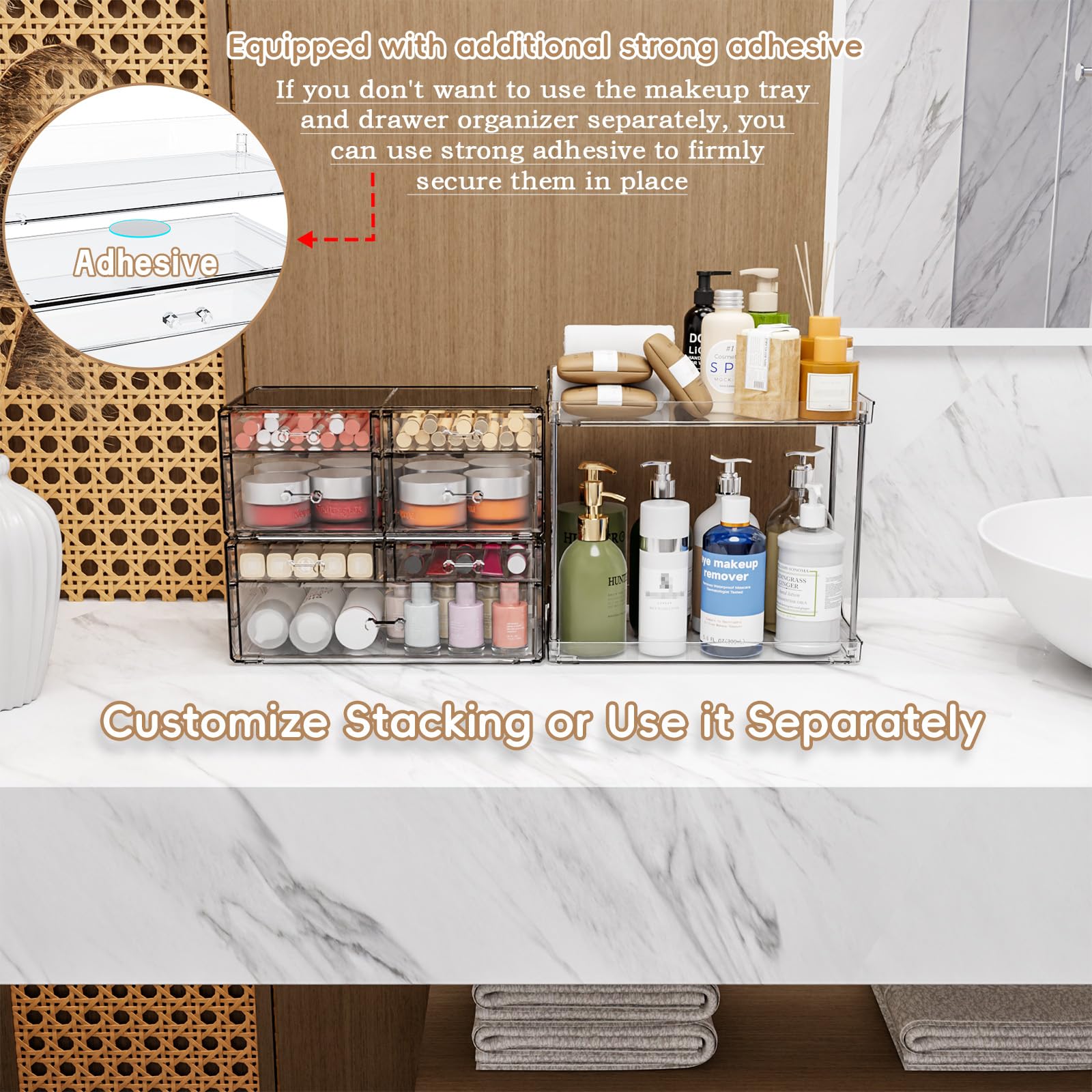 3-Tier 6-Drawer Clear Acrylic Bathroom Organizer Shelf - Stackable Makeup & Skincare Storage for Cosmetics, Lotions, Beauty Products - Perfect for Vanity, Countertop, Bedroom or Bathroom Organization (18.9