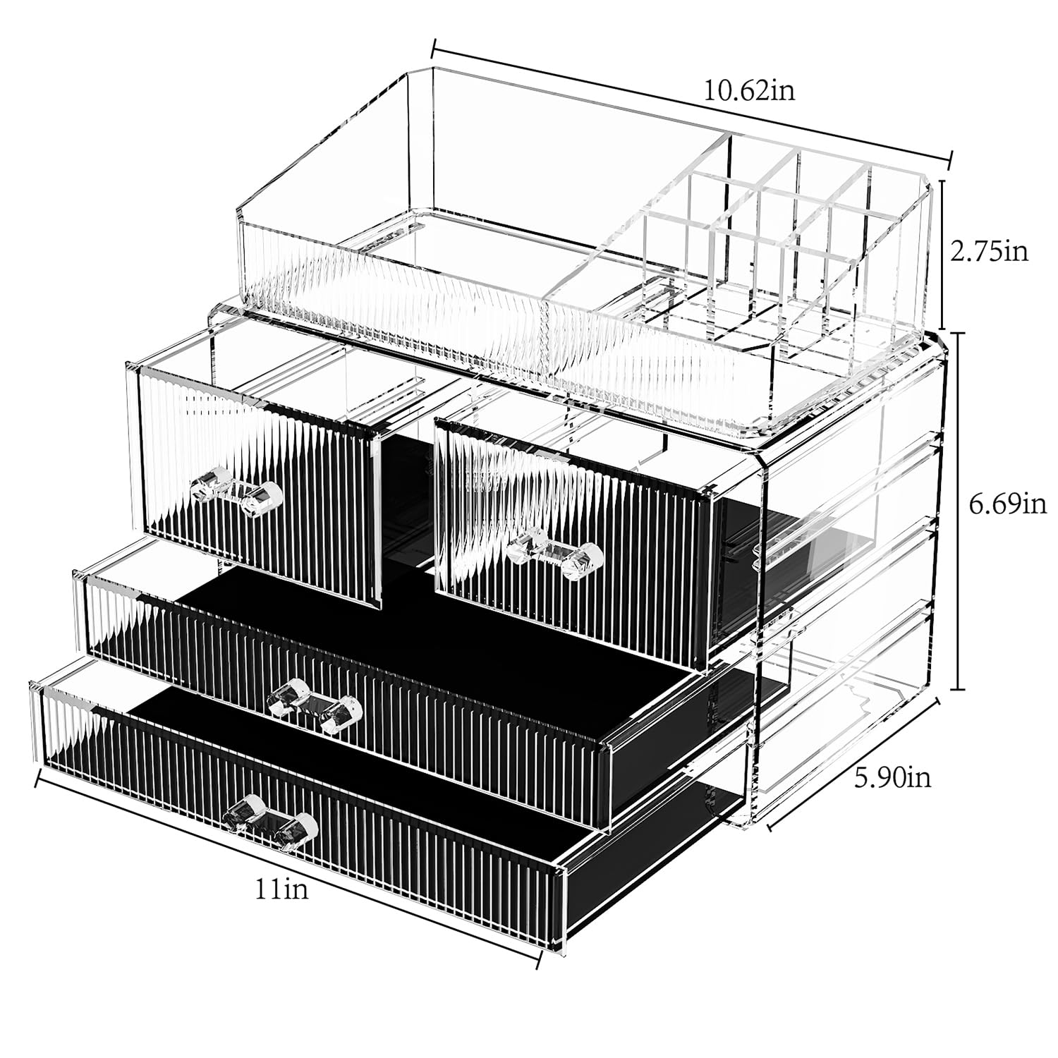 ZHIAI Stackable Acrylic Storage Drawers - Clear Makeup Organizer for Bathroom Vanity, Kitchen Cabinet & Undersink | Home Organization Solution (1 Top + 4 Drawers) | Perfect for Cosmetics, Toiletries & Small Item Storage