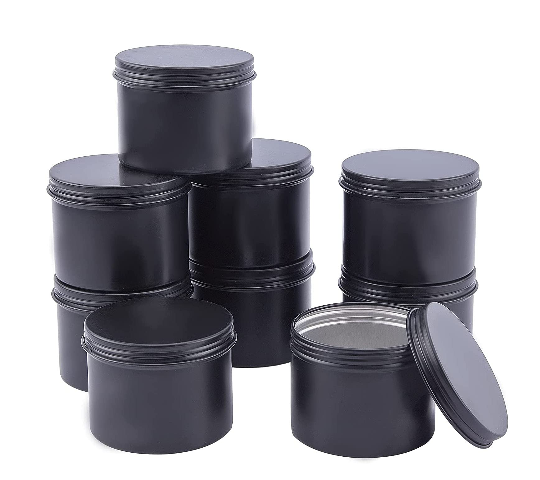 15 Pack 5oz Round Aluminum Tins with Screw Top Lids - Airtight Metal Containers for Cosmetic Samples, Spices, Tea, Candies & Food Storage - Perfect for Home Organization, DIY Gifts & Craft Supplies (Black)