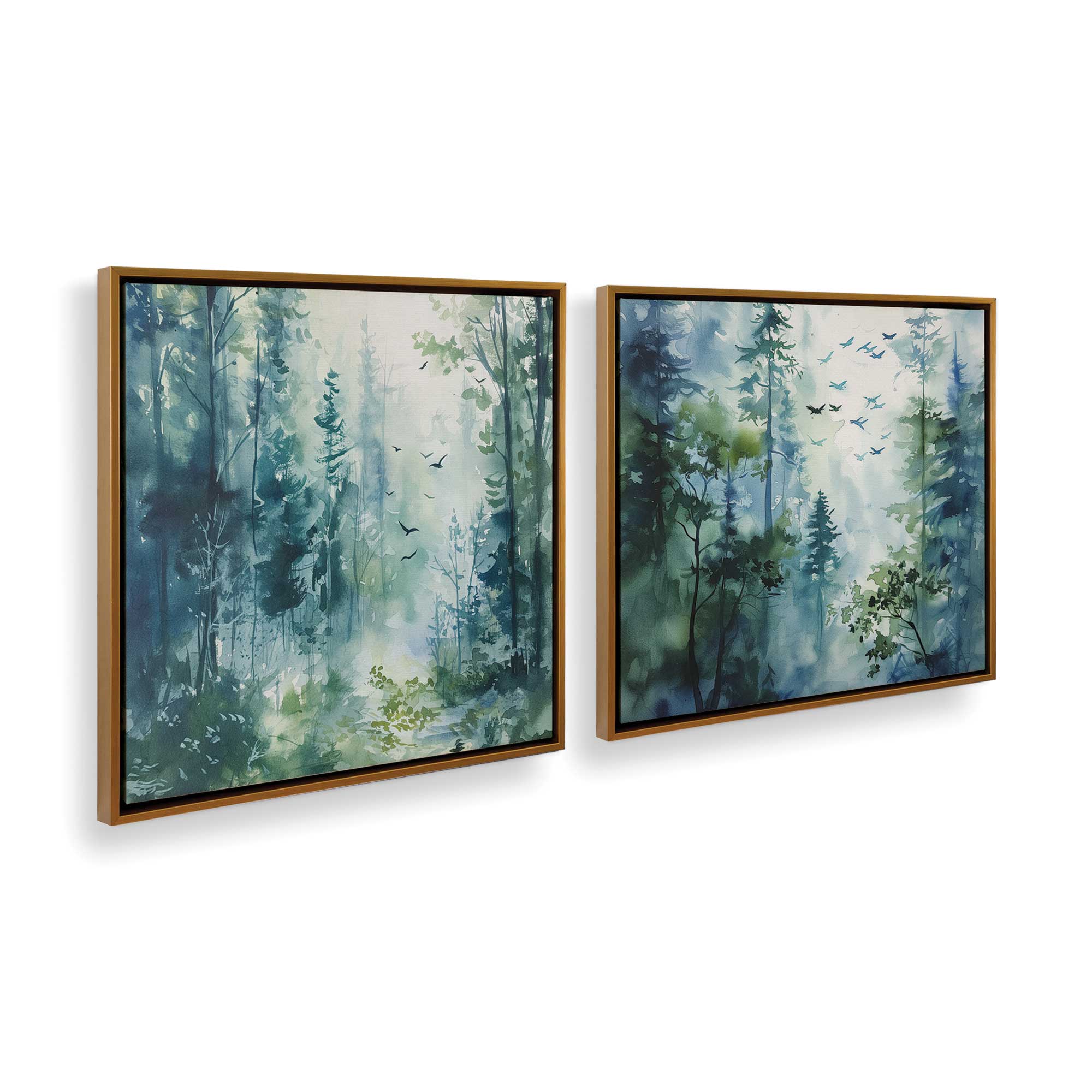 Enchanted Forest Canvas Prints - Set of 2 Blue and Green Nature Wall Art for Living Room, Bedroom & Office Decor