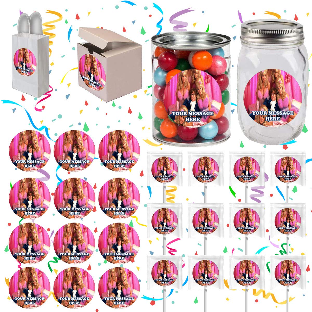 Austin Powers Party Supplies - 12-Piece Decorations & Stickers Set for Movie Themed Parties, Halloween, and 70s Disco Events