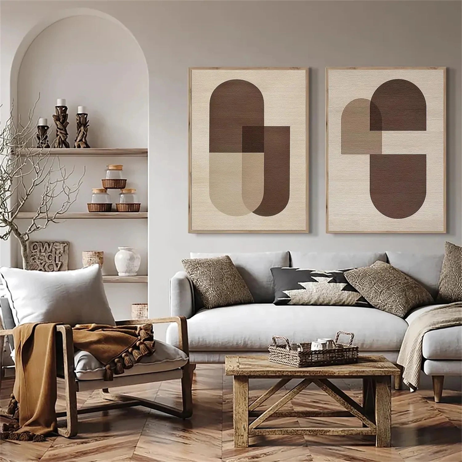 Abstract Beige & Brown Wall Art Set of 2 - Modern Canvas Paintings for Living Room, Bedroom & Office Decor #BB118