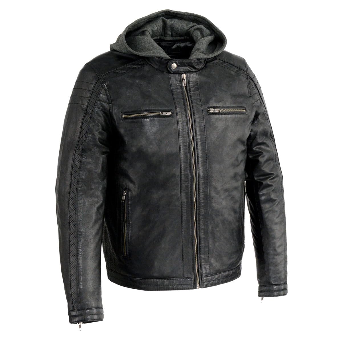Milwaukee Leather Men's Anthracite Fashion Casual Leather Jacket with Removable Hood - SFM1845 | Stylish Outerwear for Everyday Wear, Motorcycle Riding & Cool Weather Protection