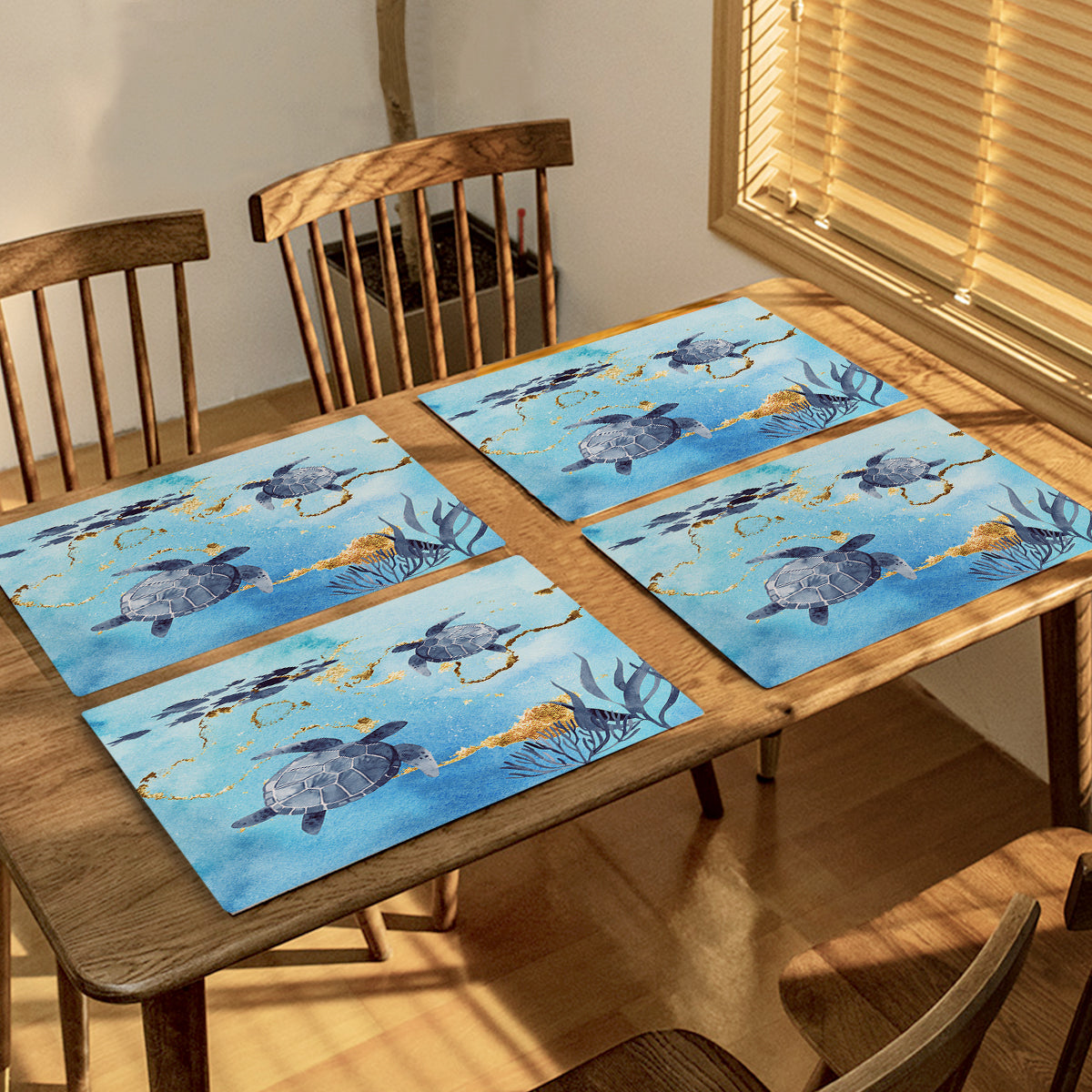 Golden Sea Turtle Bay Table Placemat - Non-Slip Coaster for Dining, Kitchen, and Outdoor Use - Perfect for Beach Themed Decor, Parties, and Coastal Home Accents