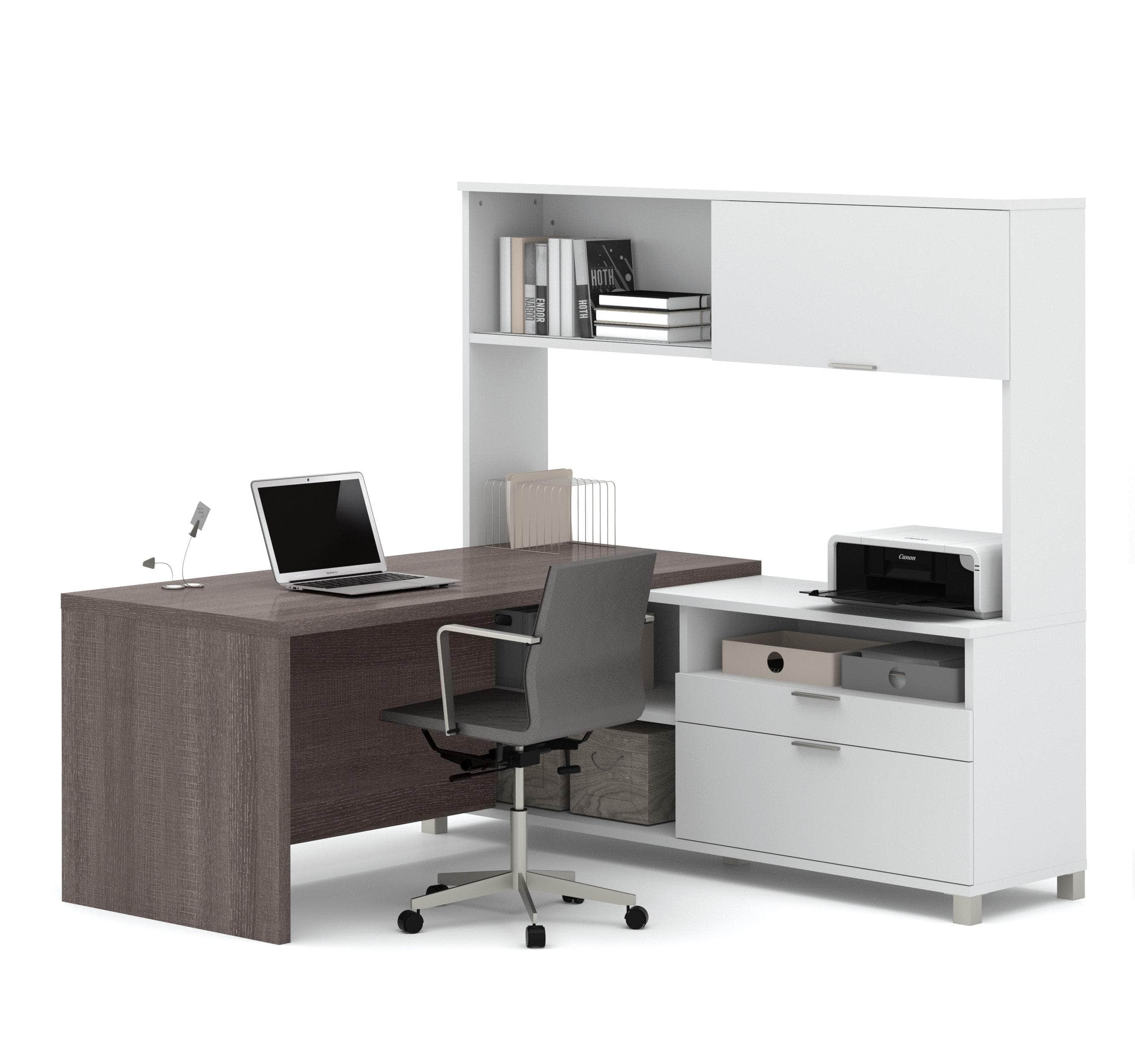 Pro Linea 72W L-Shaped Computer Desk with Storage Drawers & Hutch in Bark Grey - Perfect for Home Office, Gaming Setup & Small Workspace Organization
