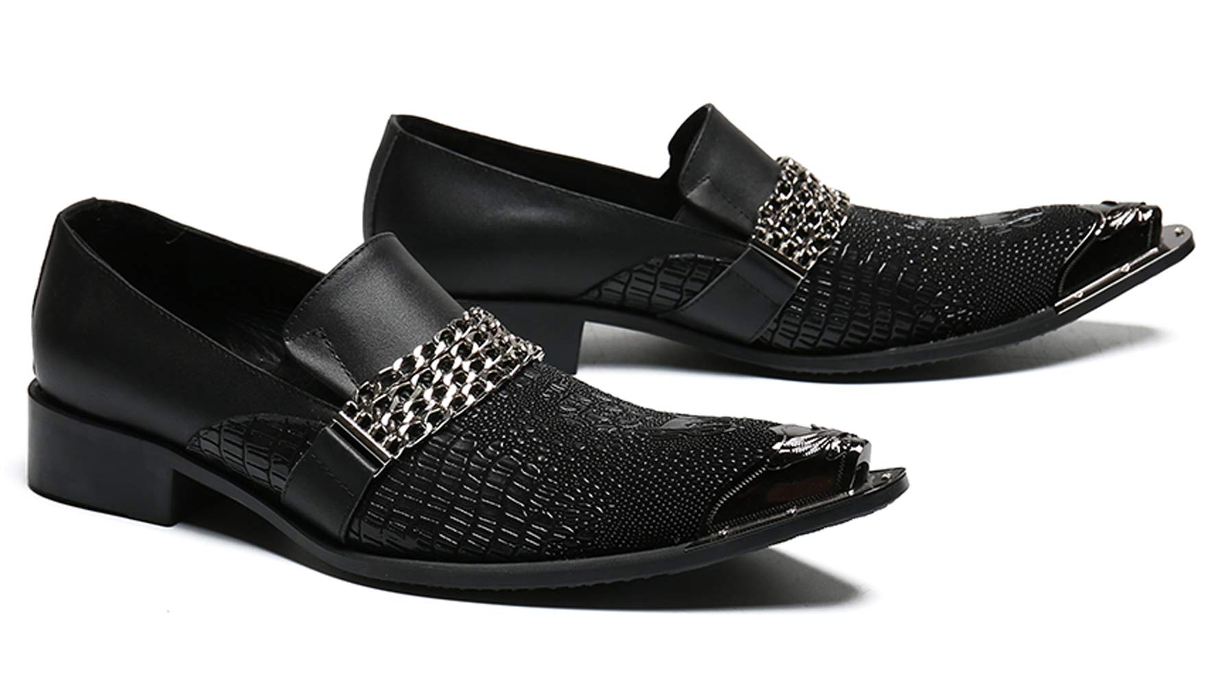 Santimon Men's Pointed Toe Loafers - Sparkling Leather Casual Dress Shoes with Metal Tip | Western Style for Business, Party & Wedding Occasions
