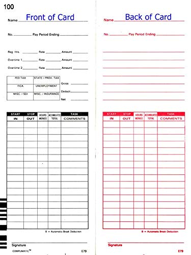 1000 Lathem 7000E 7500E E79 Time Cards - 3.375
