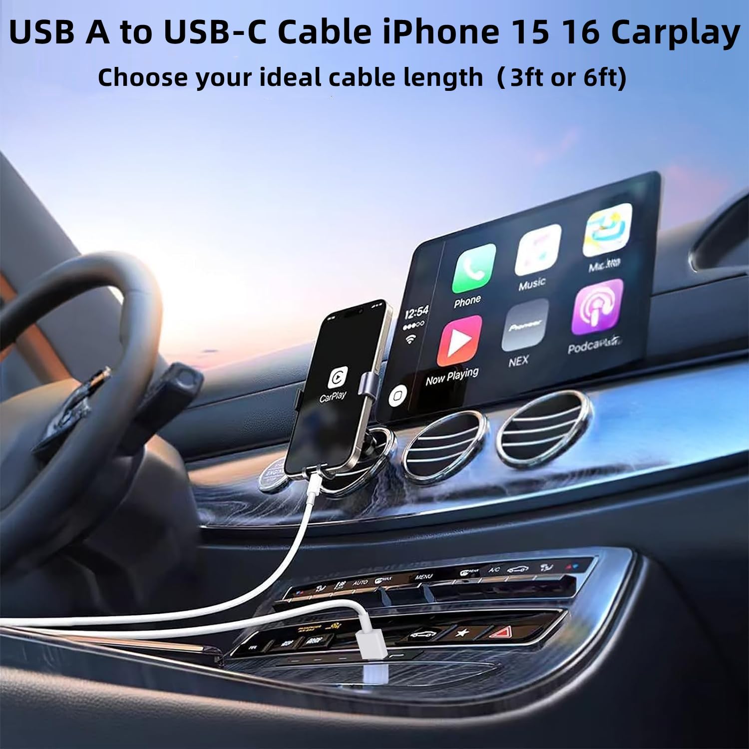 3ft USB A to USB C Car Charger Cable for Apple iPhone 16/16 Pro Max/15 Pro Max/15 Plus/15 Pro & iPad 12.9/11/10th Gen Air 5th/4th Gen/Mini - Fast Charging CarPlay Cord for Road Trips & Daily Commutes