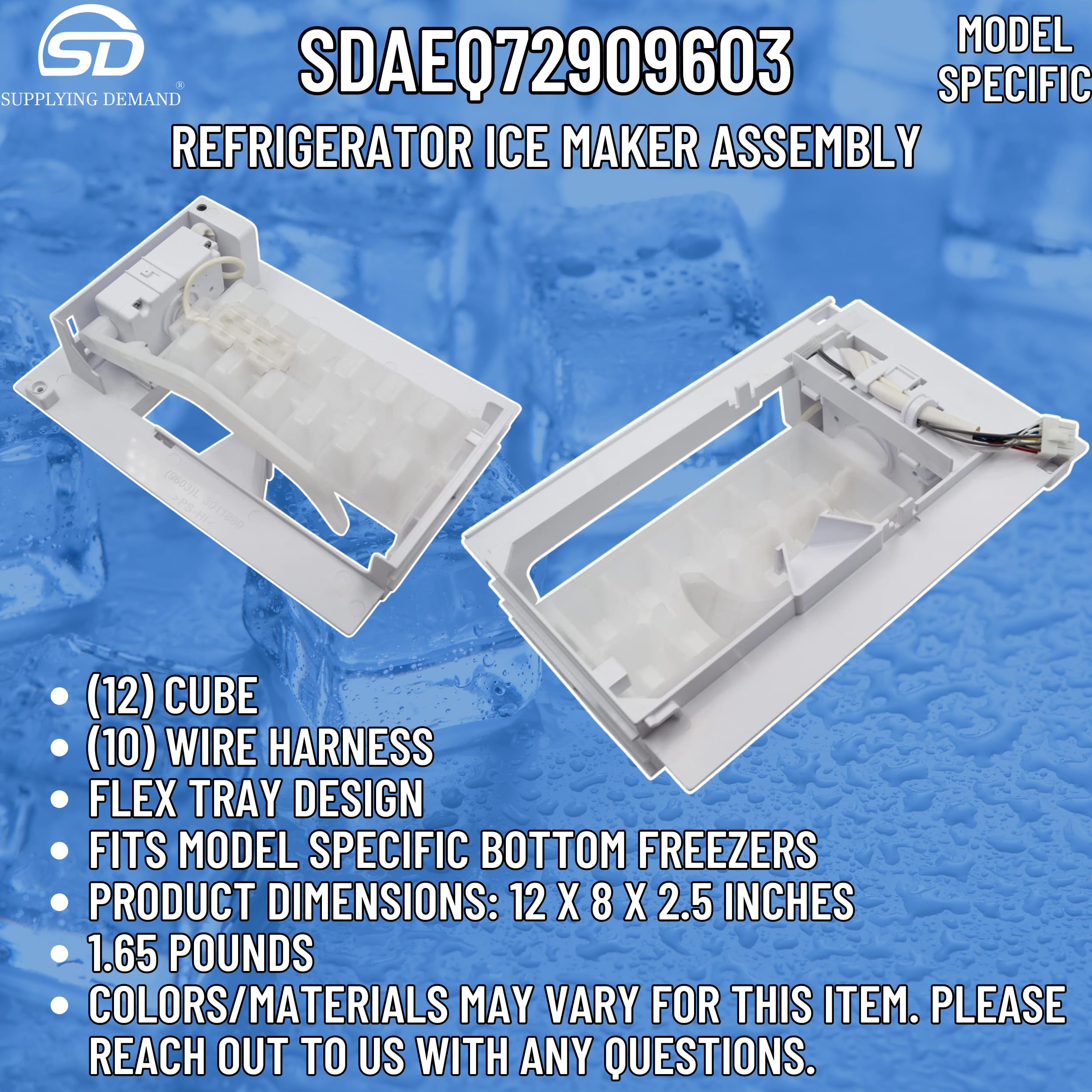 Replacement Refrigerator Ice Maker Assembly AEQ72909603 2216335 - Compatible with Specific Models (Not Universal) - Perfect for Kitchen Appliance Repair & DIY Home Maintenance
