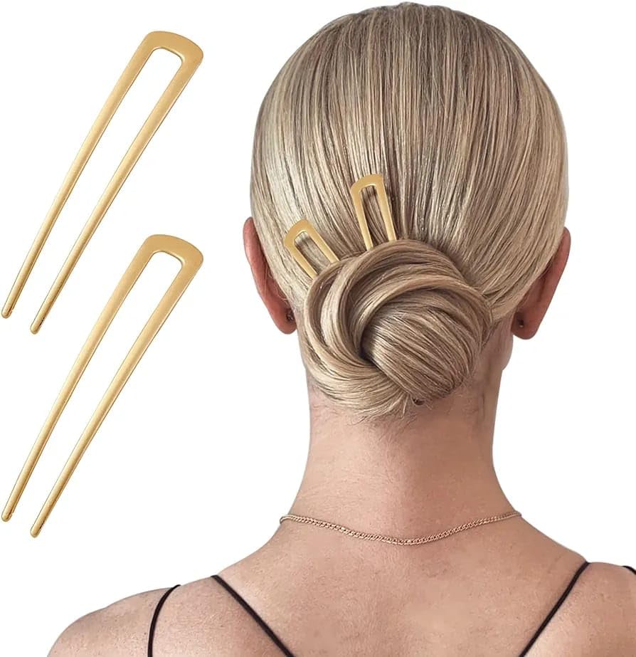 Vintage U-Shaped Hair Sticks for Bun - 2 Pack Metal Hairpins, Chignon Pins for Women & Girls | Bridal Hair Accessories, Updo Hairstyle Tools | Perfect for Weddings, Prom & Formal Events