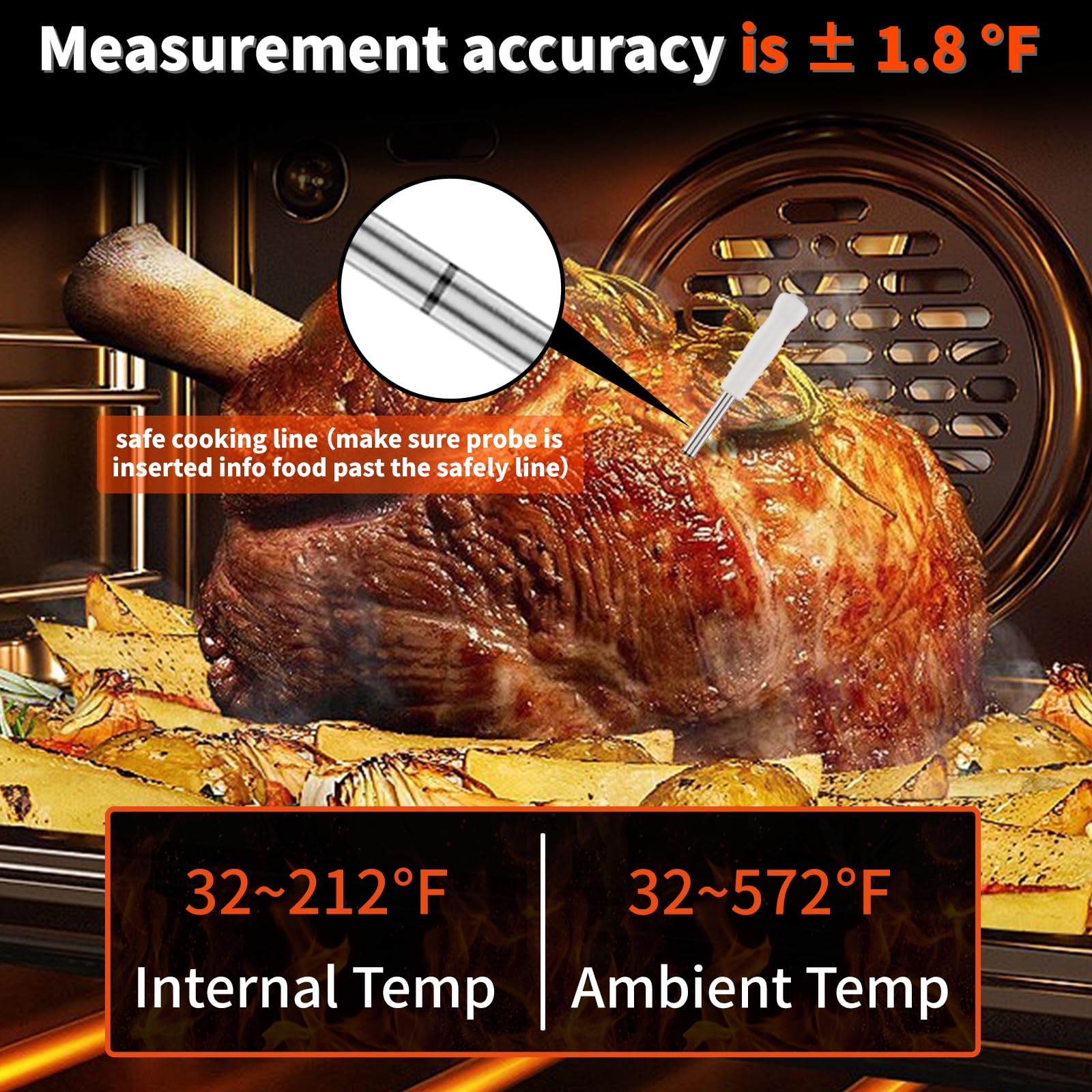 Digital Wireless Bluetooth Meat Thermometer with Smart Probe - BBQ, Oven, Grill & Smoker Cooking Thermometer for Steak, Pork, Turkey - iOS & Android App Compatible | Perfect for Outdoor Grilling, Home Cooking & Professional Chefs