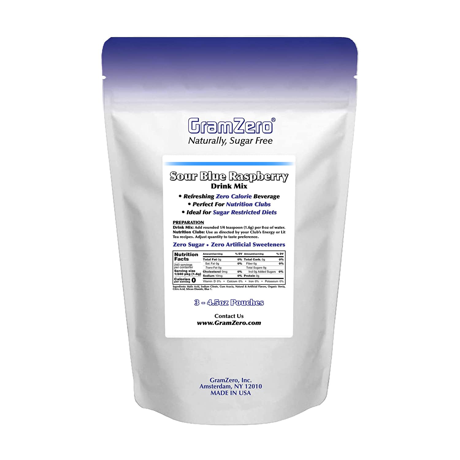 GramZero Sour Blue Raspberry Zero Calorie Sugar Free Drink Mix - Stevia Sweetened, Keto & Low Carb Friendly - Perfect for Nutrition Clubs, Loaded Teas, Workouts & Healthy Lifestyle