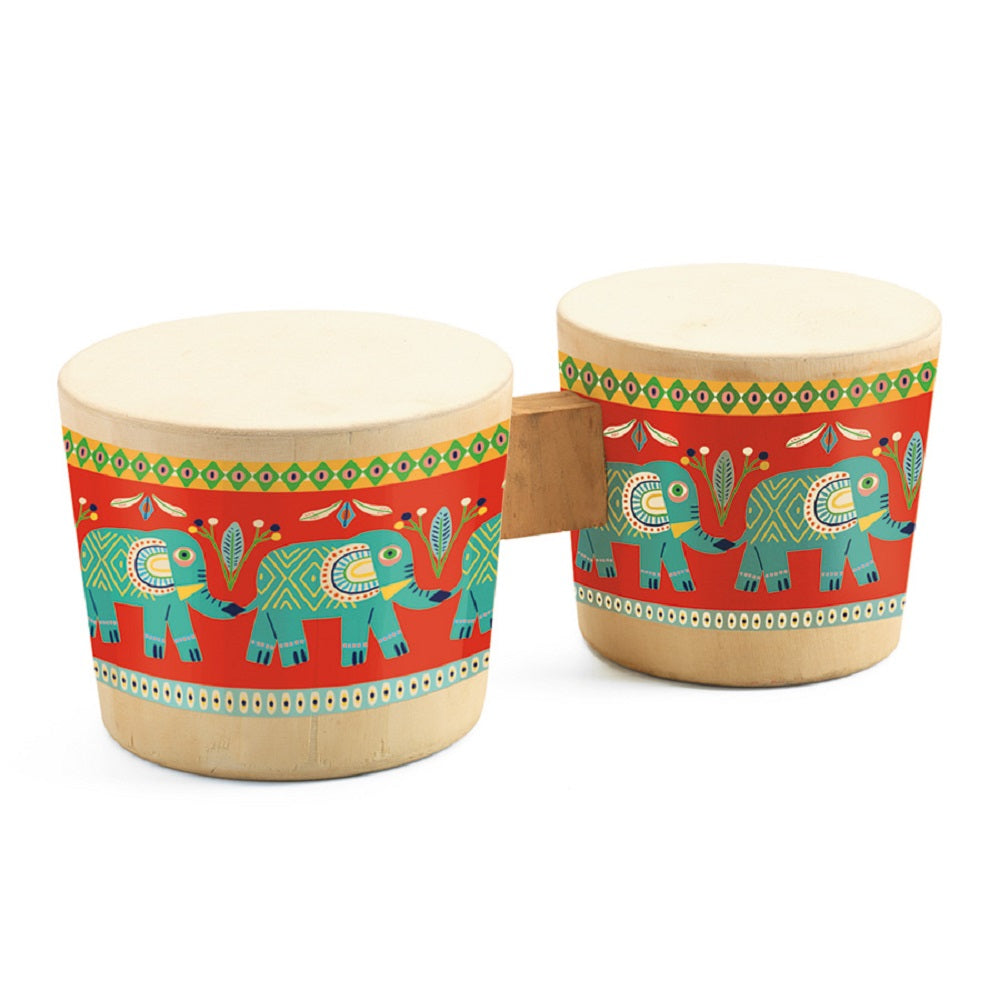 Djeco Animambo Wooden Bongo Drums - Handcrafted Musical Instrument for Kids & Adults - Perfect for Home, Classroom & Music Therapy Sessions