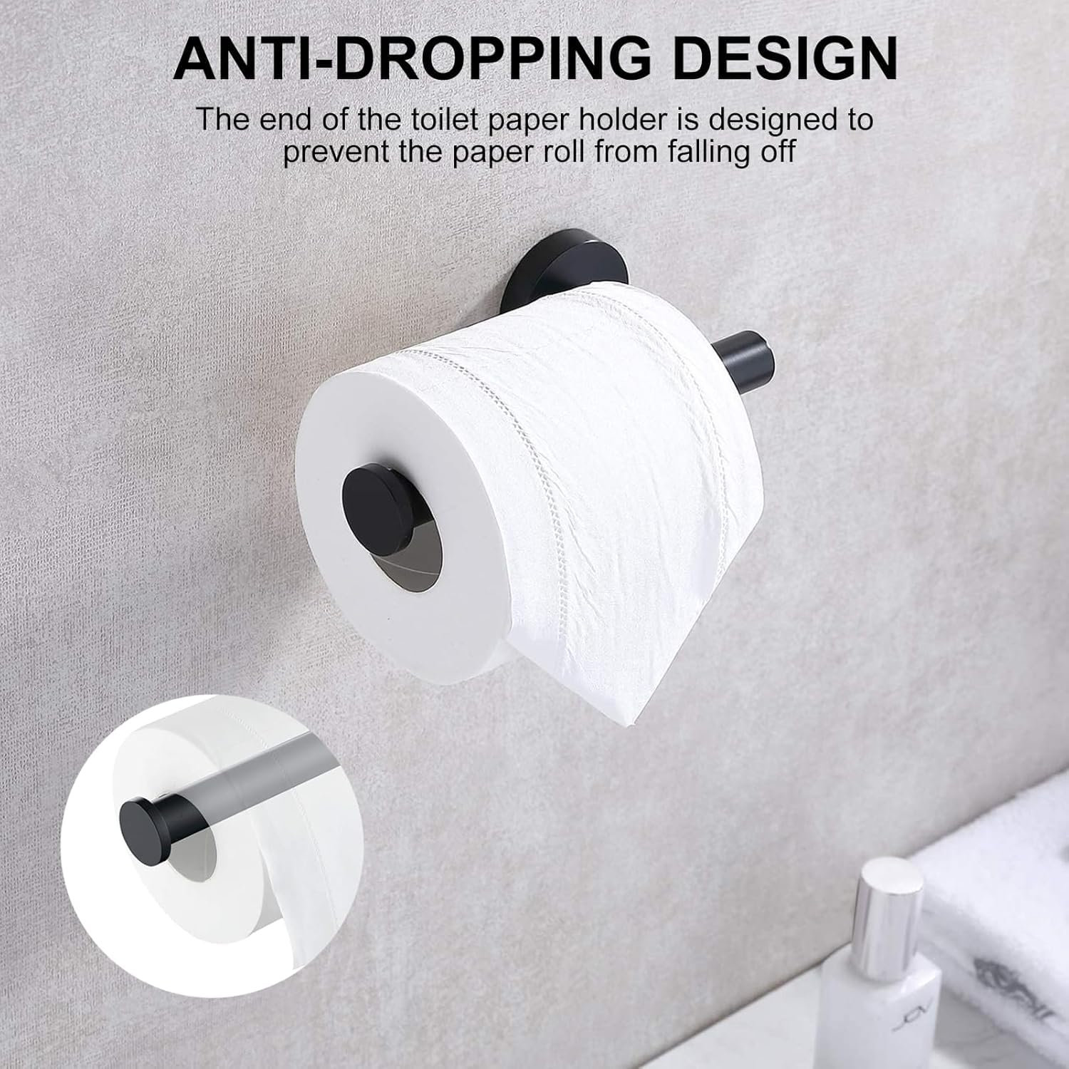 SetSail Matte Black 304 Stainless Steel Wall Mount Toilet Paper Holder - Bathroom Tissue Roll Holder with Drill Hole Installation - Durable Bathroom Hardware Accessory for Home, Office & RV Use
