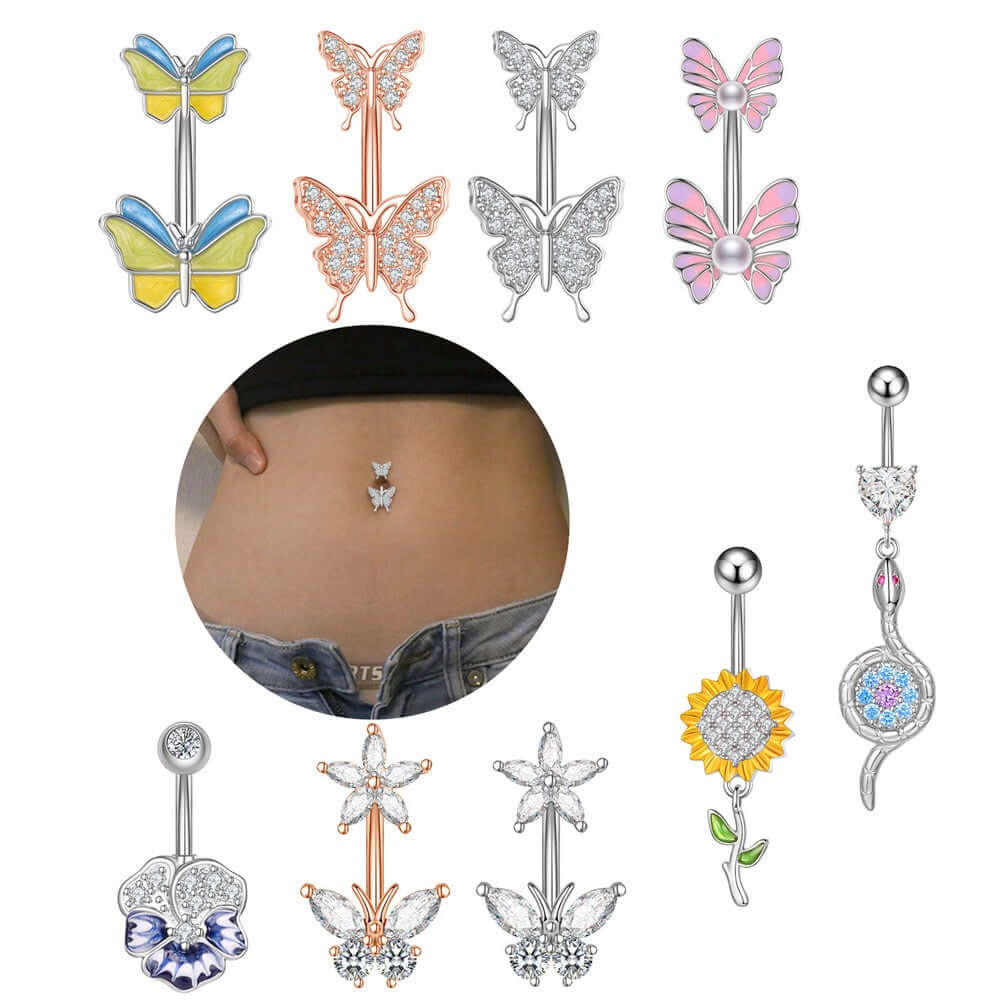Vibrant Enamel Butterfly Belly Button Rings | WH2797 - Stylish Body Jewelry for Summer Outfits & Beach Parties