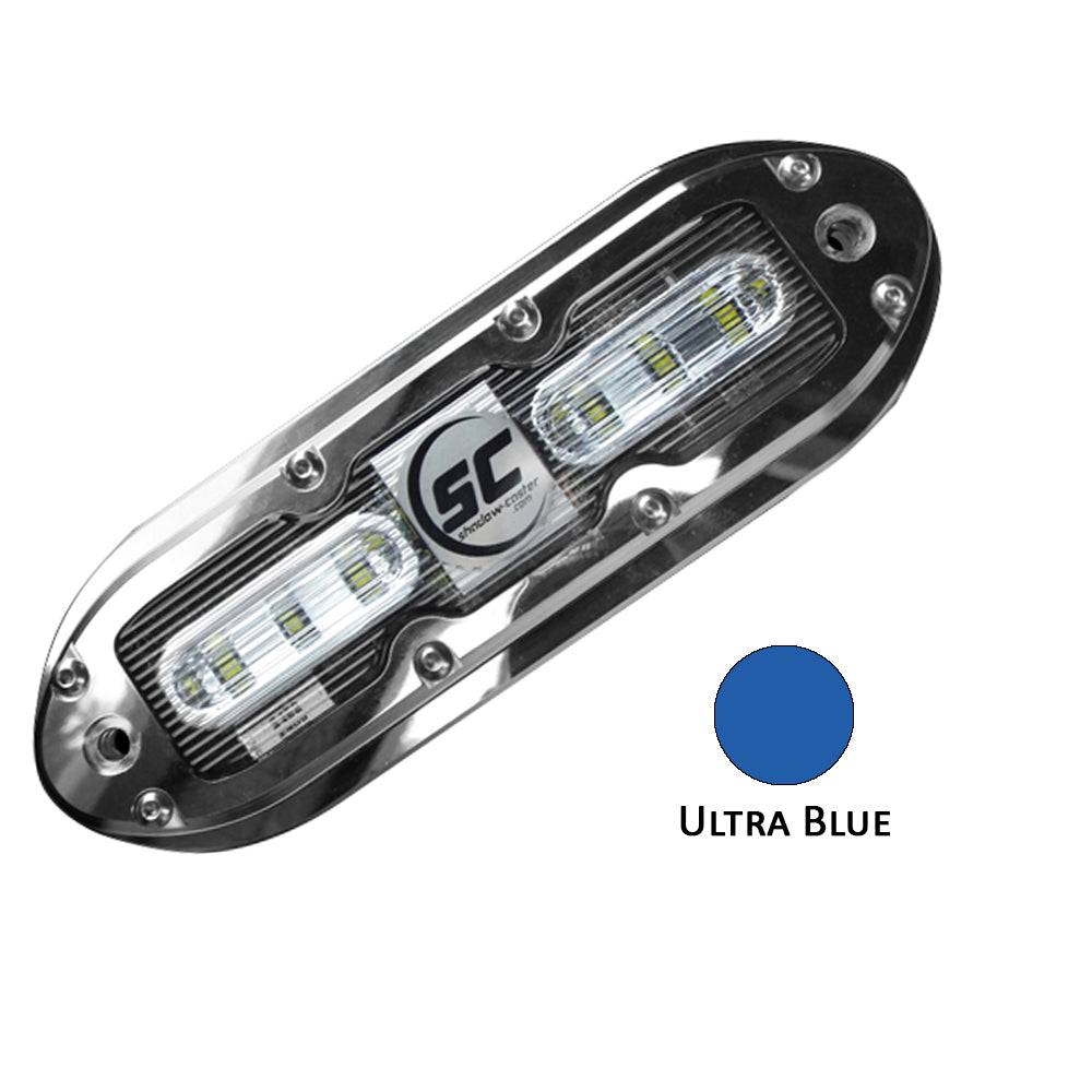 SHADOW CASTER SCM 6 LED Underwater Fishing Light with 20ft Cable - 316 Stainless Steel Housing - Ultra Blue LED for Boat, Dock & Night Fishing