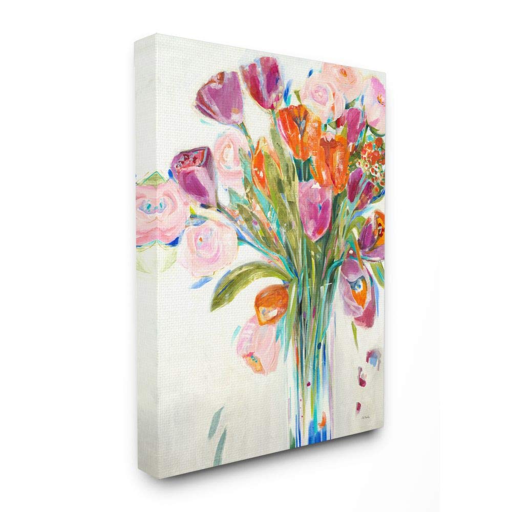 Stupell Industries Rose and Tulip Bouquet Canvas Wall Art - Spring Floral Home Decor for Living Room, Bedroom & Office