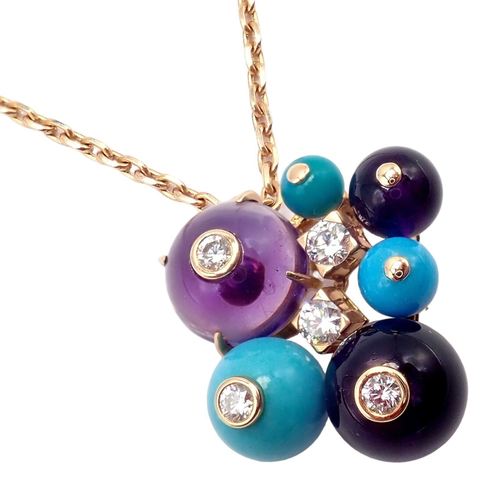 Authentic Cartier 18k Rose Gold Turquoise Diamond Delices De Goa Necklace - Luxury Jewelry for Women, Perfect for Weddings, Parties & Special Occasions