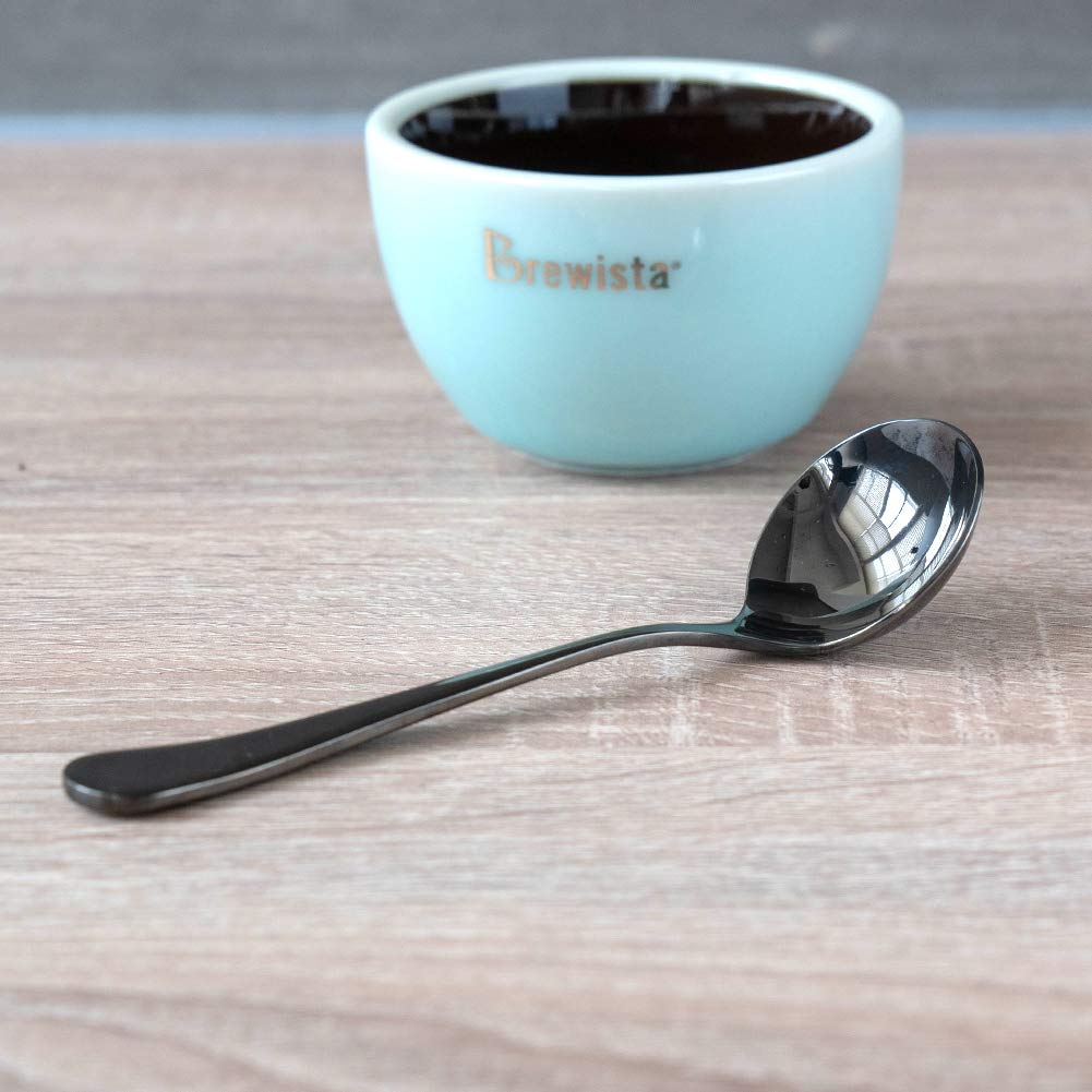 Professional Coffee Cupping Spoon - Stainless Steel Measuring Spoon for Coffee Tasting, Barista Tools with Spoon Holder Bag - Perfect for Home Brewing, Coffee Shops & Gifts (Black)