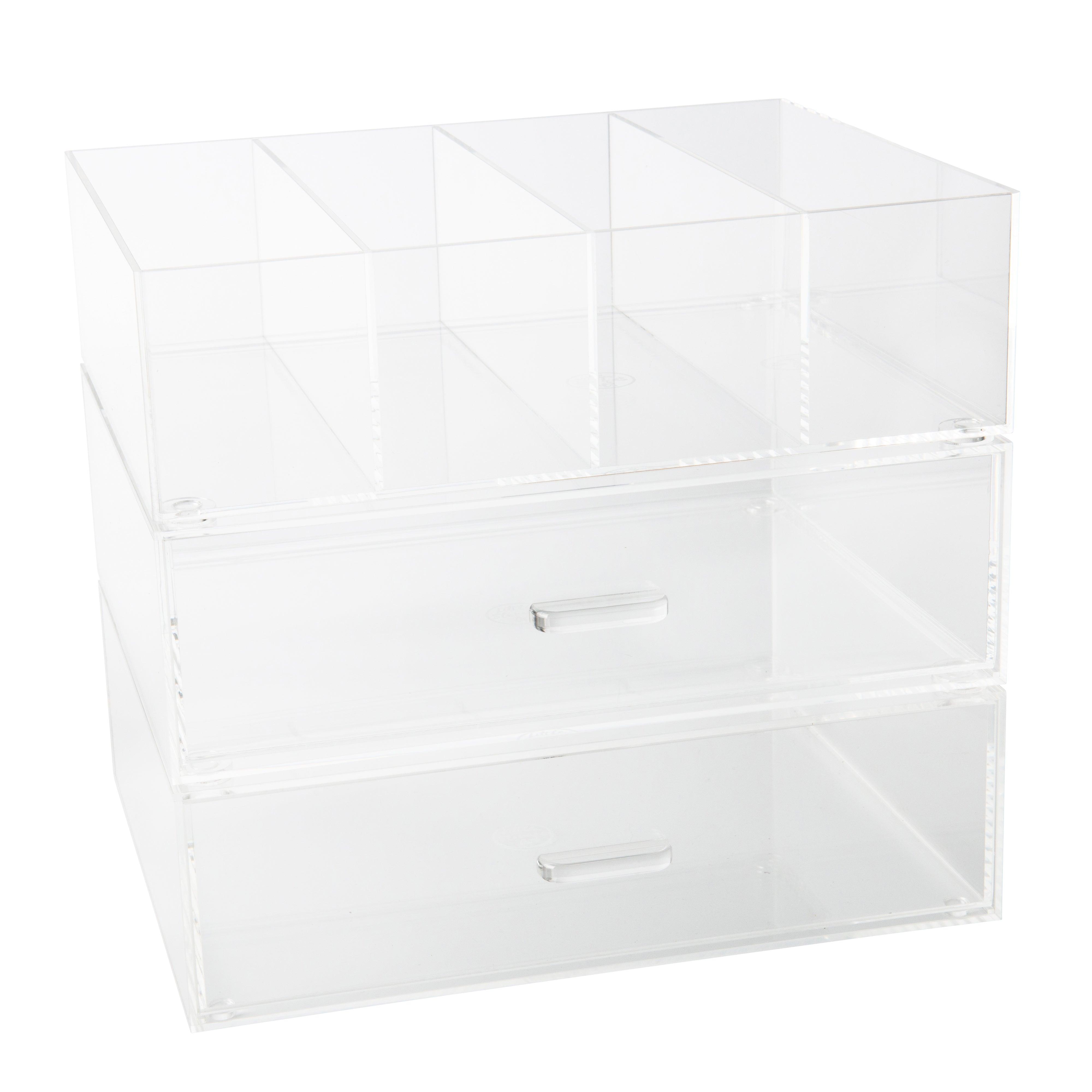 Acrylic Stackable Modular Drawer Organizer - 33cm/13in Clear Storage Box for Office, Kitchen & Bathroom Organization