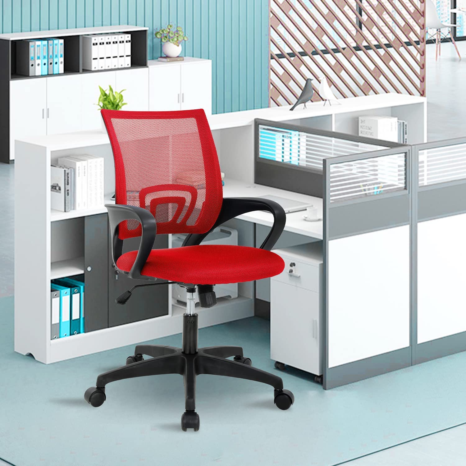 Ergonomic Office Chair with Adjustable Height, Mesh Back & Wheels - Comfortable Computer Desk Chair for Adults & Kids, Home & Office Use - Red