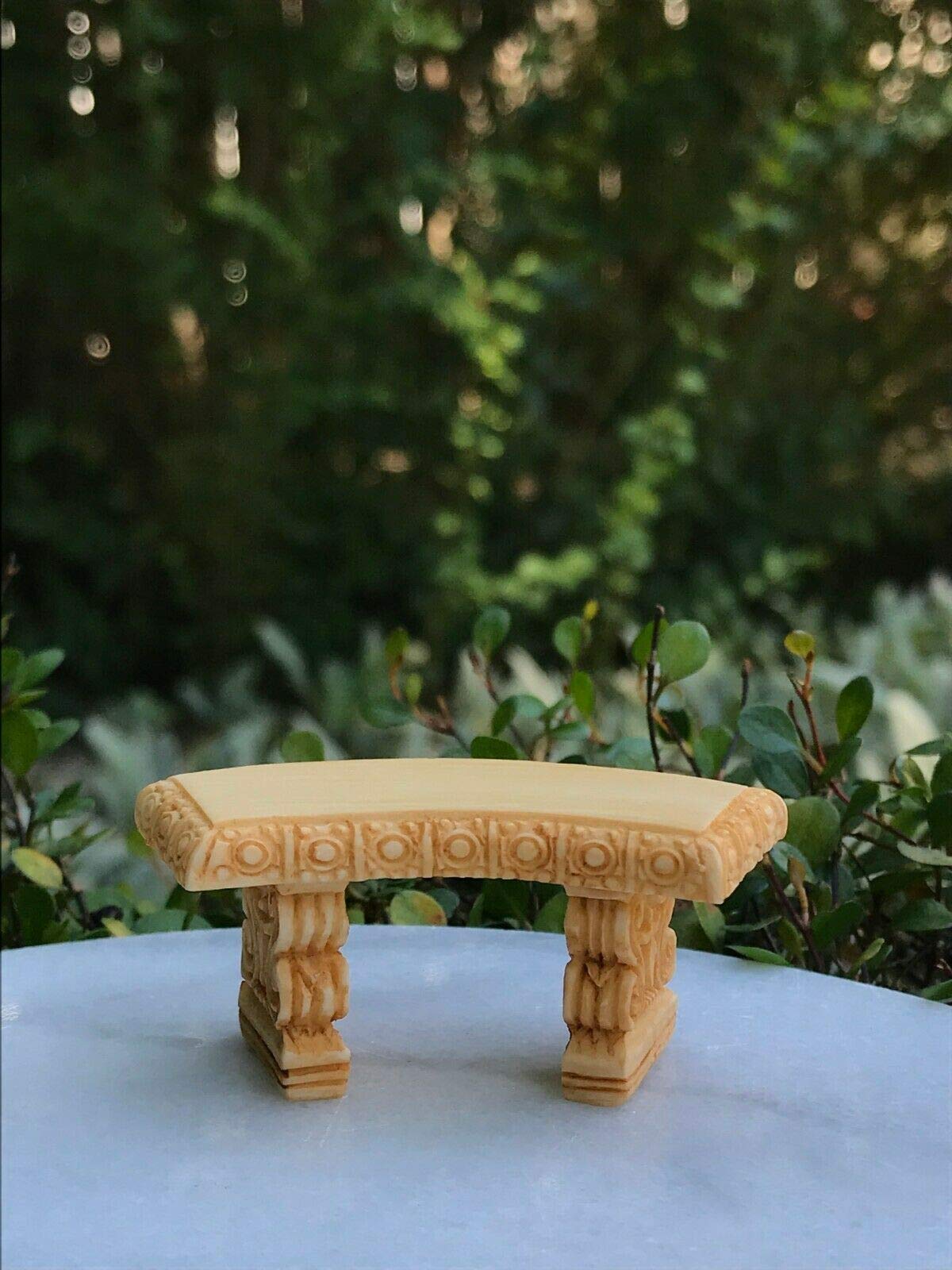Miniature Fairy Garden Furniture Set - Tiny Micro Mini Tan Curved Bench for Dollhouse & Fairy Garden Decor | Perfect for DIY Fairy Gardens, Terrariums & Miniature Displays