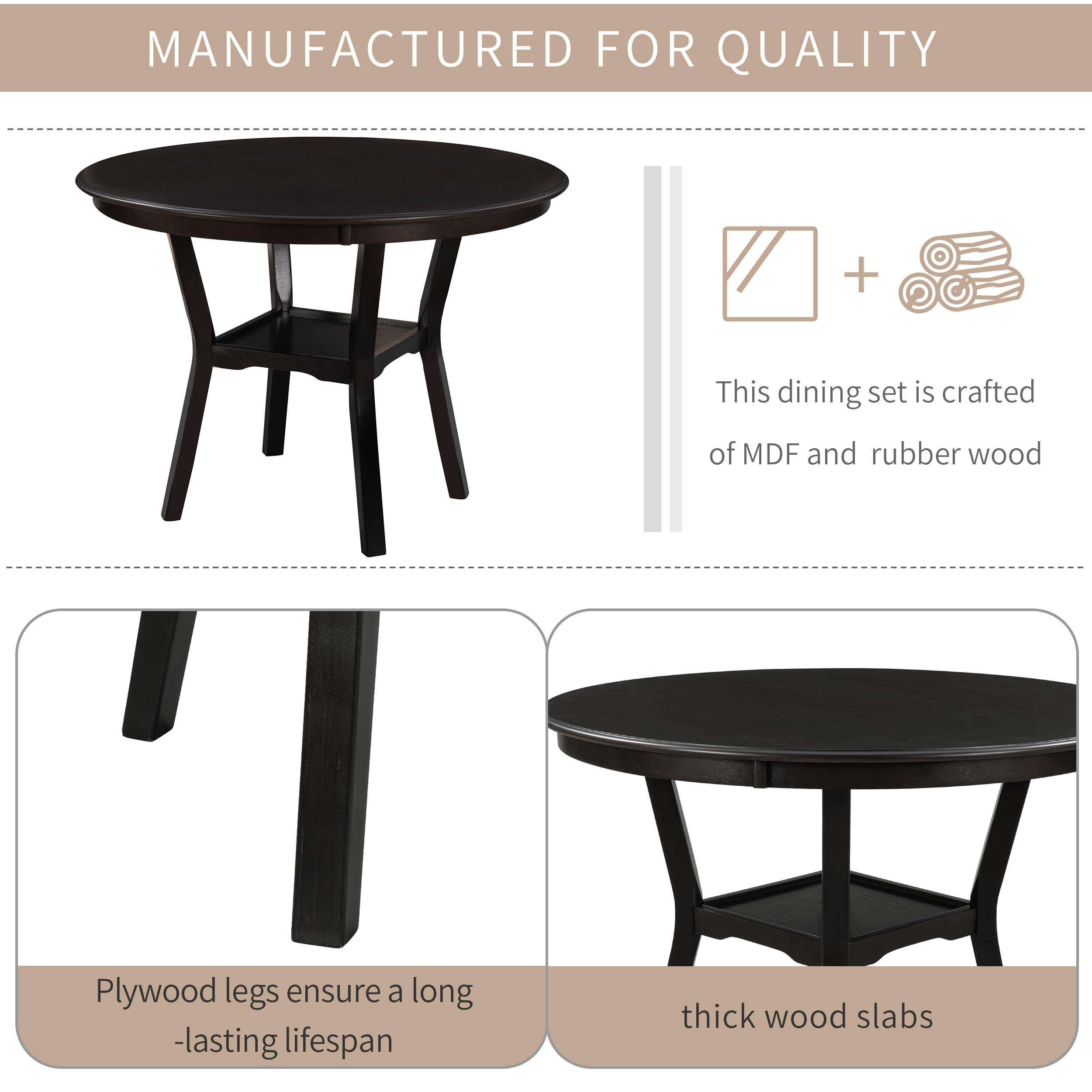 **Merax 5-Piece Farmhouse Dining Table Set with 4 Upholstered Chairs & Storage Shelf - Espresso Finish for Kitchen, Dining Room, Small Spaces | Perfect for Family Meals & Entertaining Guests**