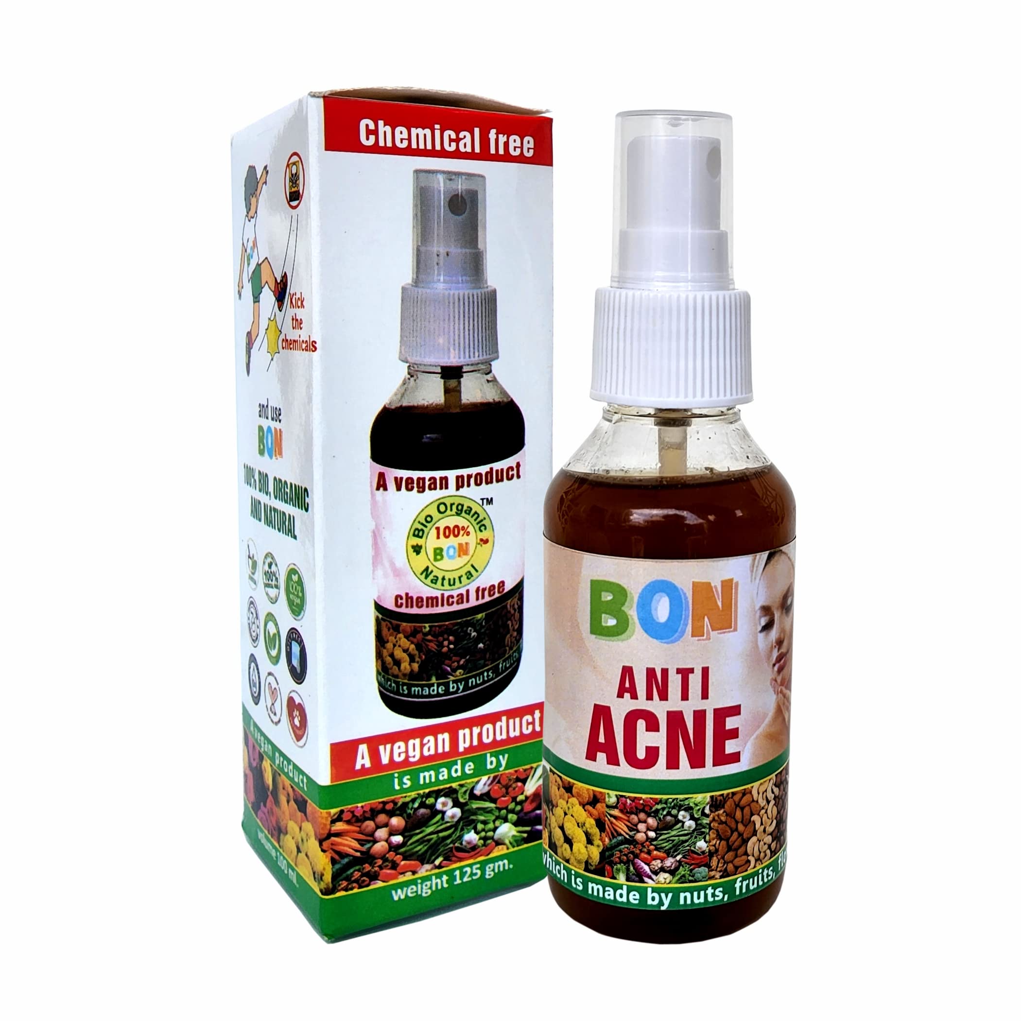 100% BON Bio Organic Natural Anti Acne Treatment - Chemical Free & Fragrance Free for Acne, Blackheads & Whiteheads | Vegan, Safe & Side Effect Free | Perfect for Daily Skincare & Sensitive Skin Care Routine