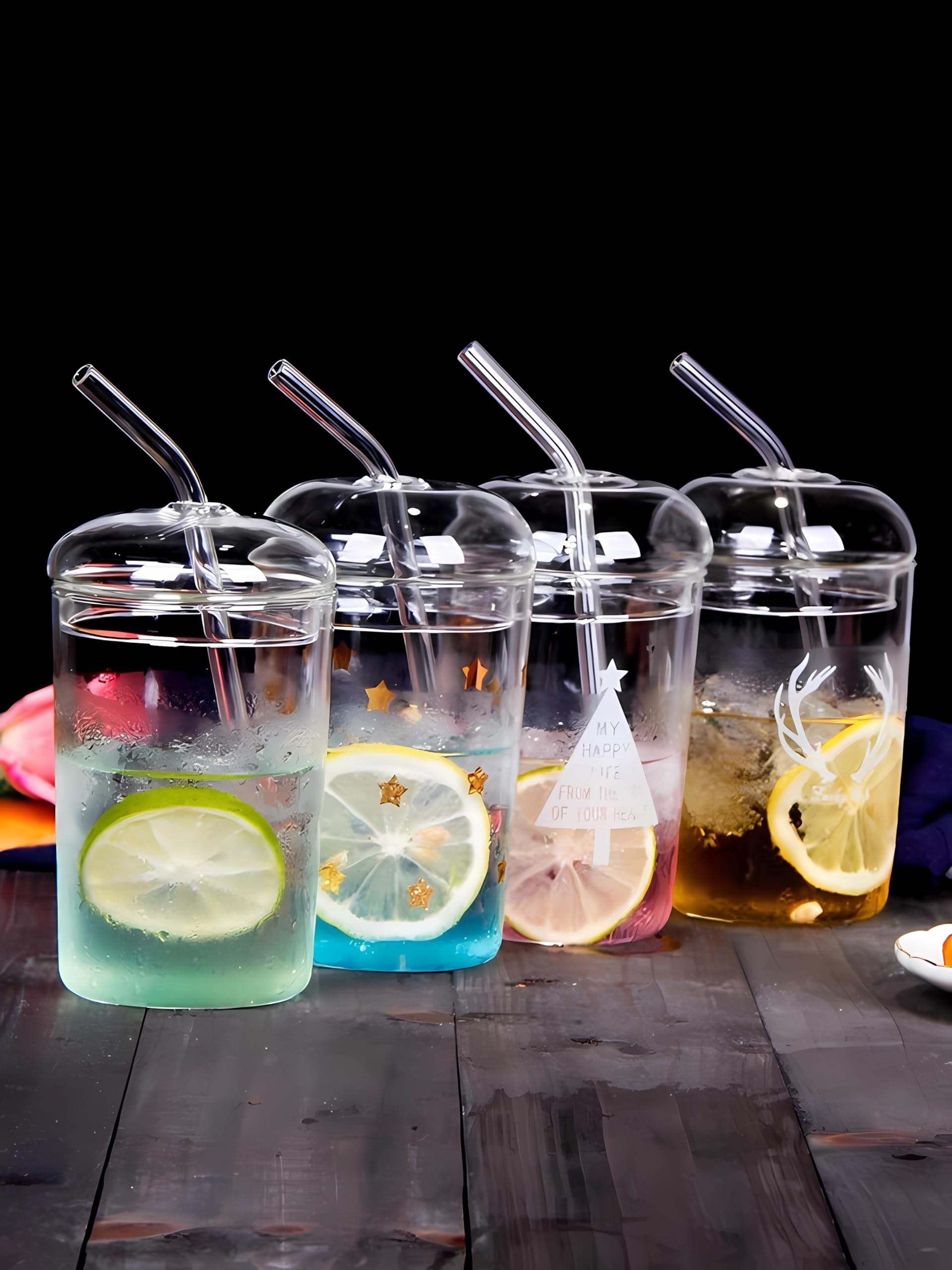 2-Pack 16oz Glass Drinking Cups with Lids & Straws - Reusable Iced Coffee Glasses for Water, Soda, Tea - Includes Cleaning Brush - Perfect for Home, Office, Parties & Gifts