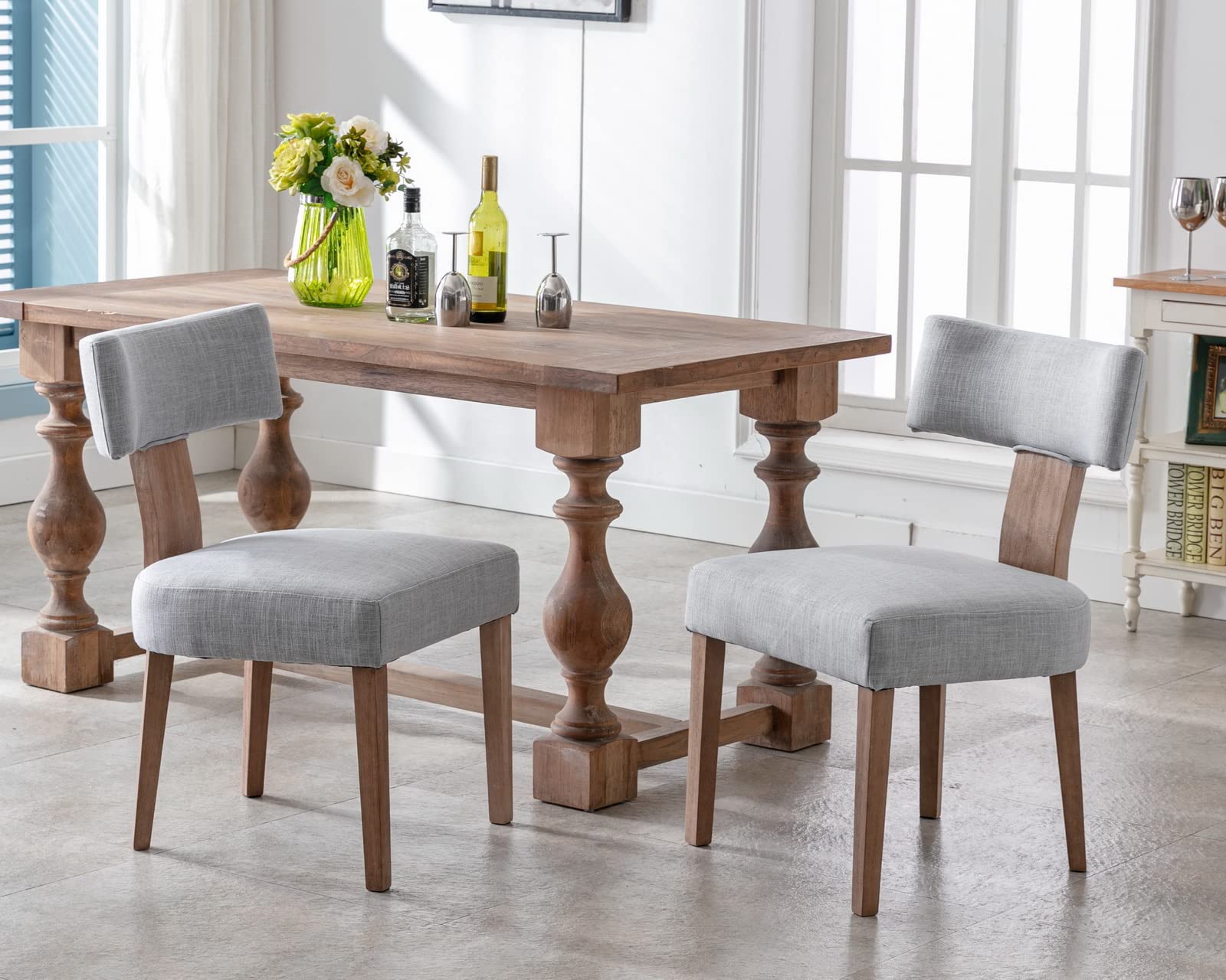 CIMOTA Mid Century Modern Upholstered Dining Chairs Set of 2 - Linen Grey Farmhouse Kitchen & Dining Room Chairs with Wood Frame & Curved Backrest - Perfect for Small Spaces, Breakfast Nooks & Cozy Dining Areas