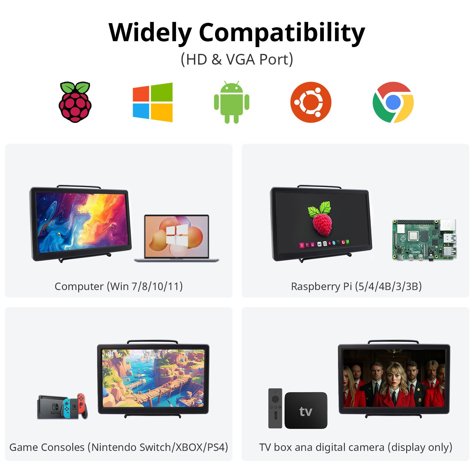 10.1 Inch ELECROW Mini Monitor - 1920x1080 Full HD IPS Screen with HDMI/VGA Inputs | Compatible with Raspberry Pi, CCTV, Gaming Consoles & Windows PC | Perfect for DIY Projects, Home Security & Portable Gaming